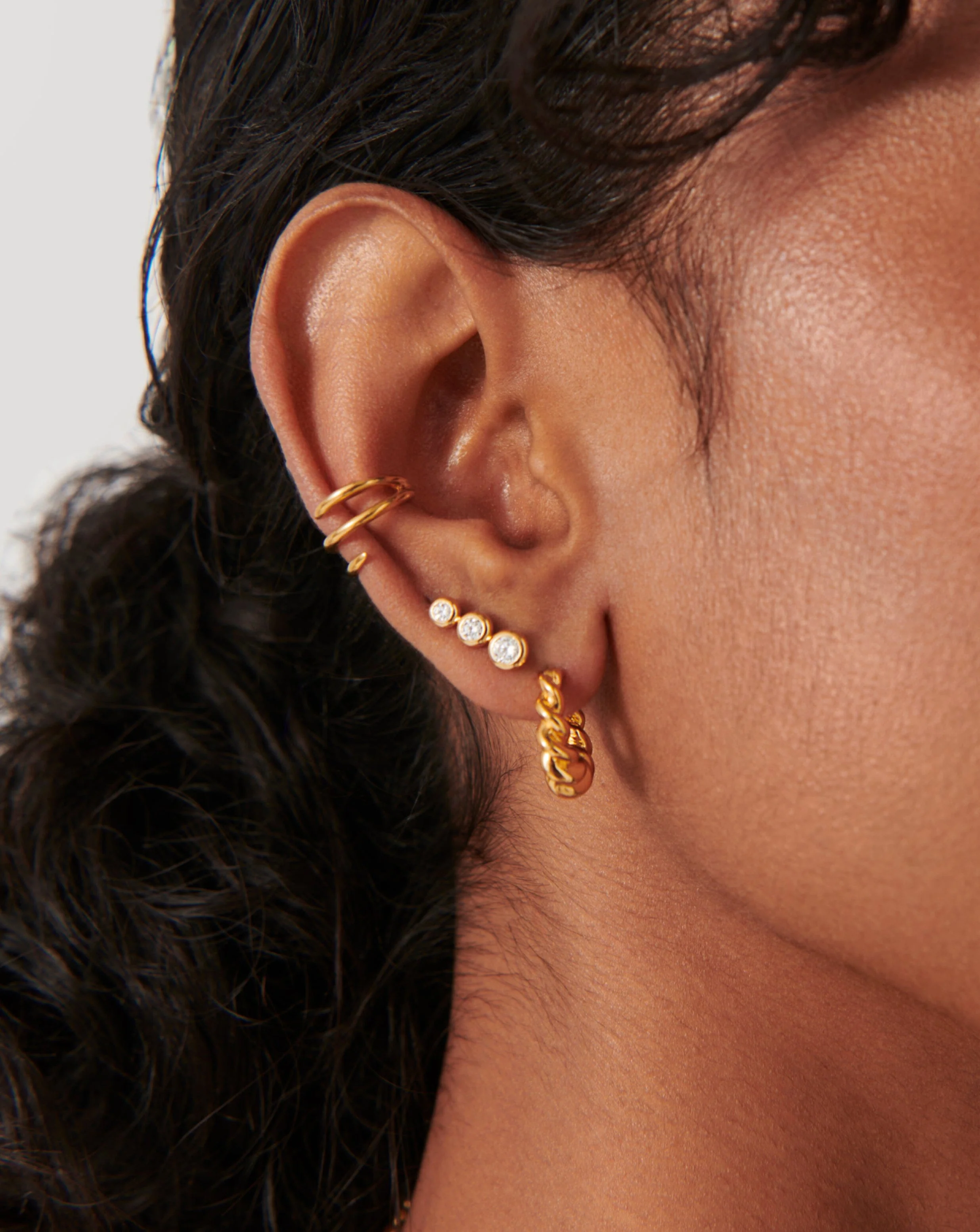 Triple Stone Stud Earrings | 18ct Gold Vermeil/Cubic Zirconia - Image 3