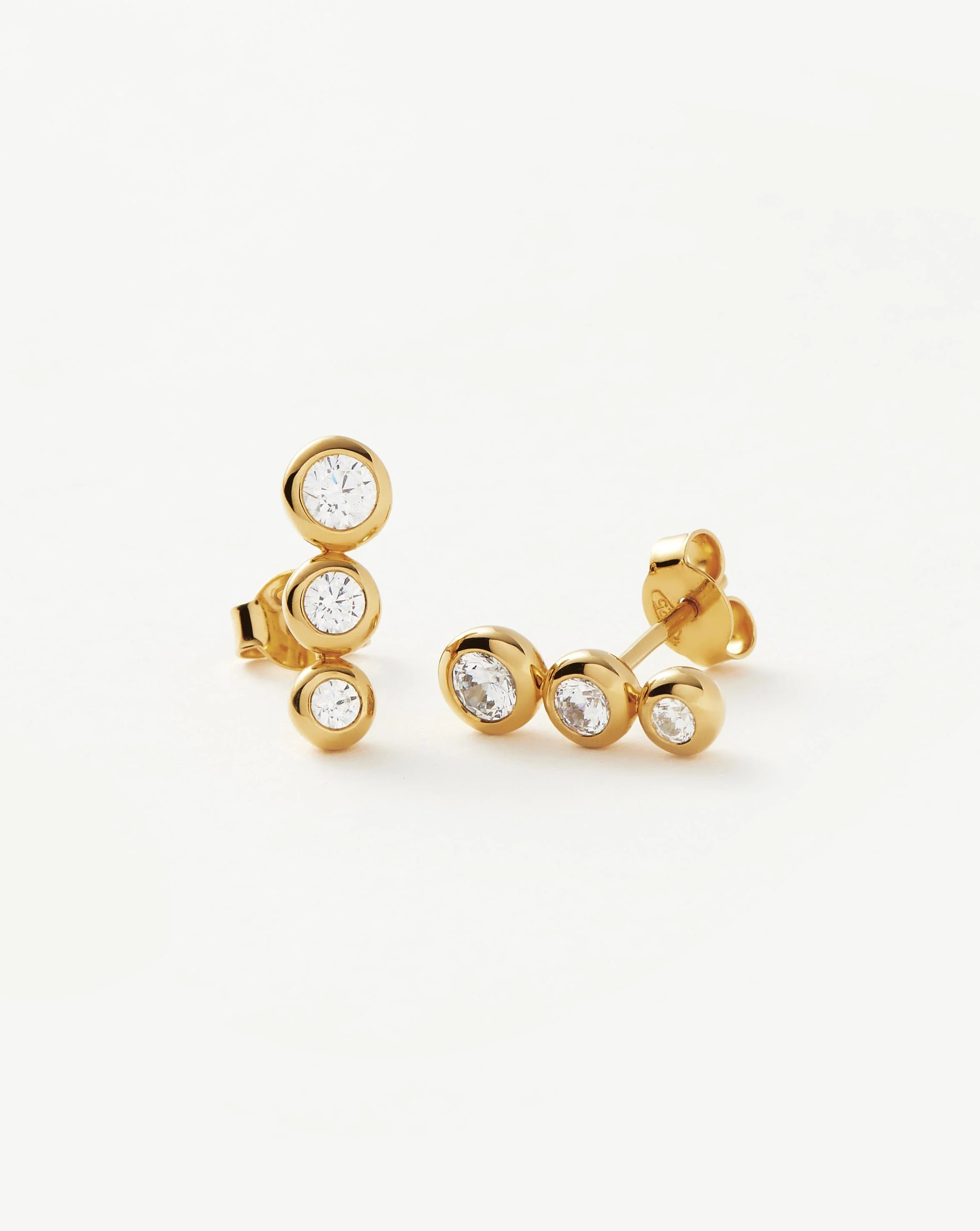 Triple Stone Stud Earrings | 18ct Gold Vermeil/Cubic Zirconia - Image 4