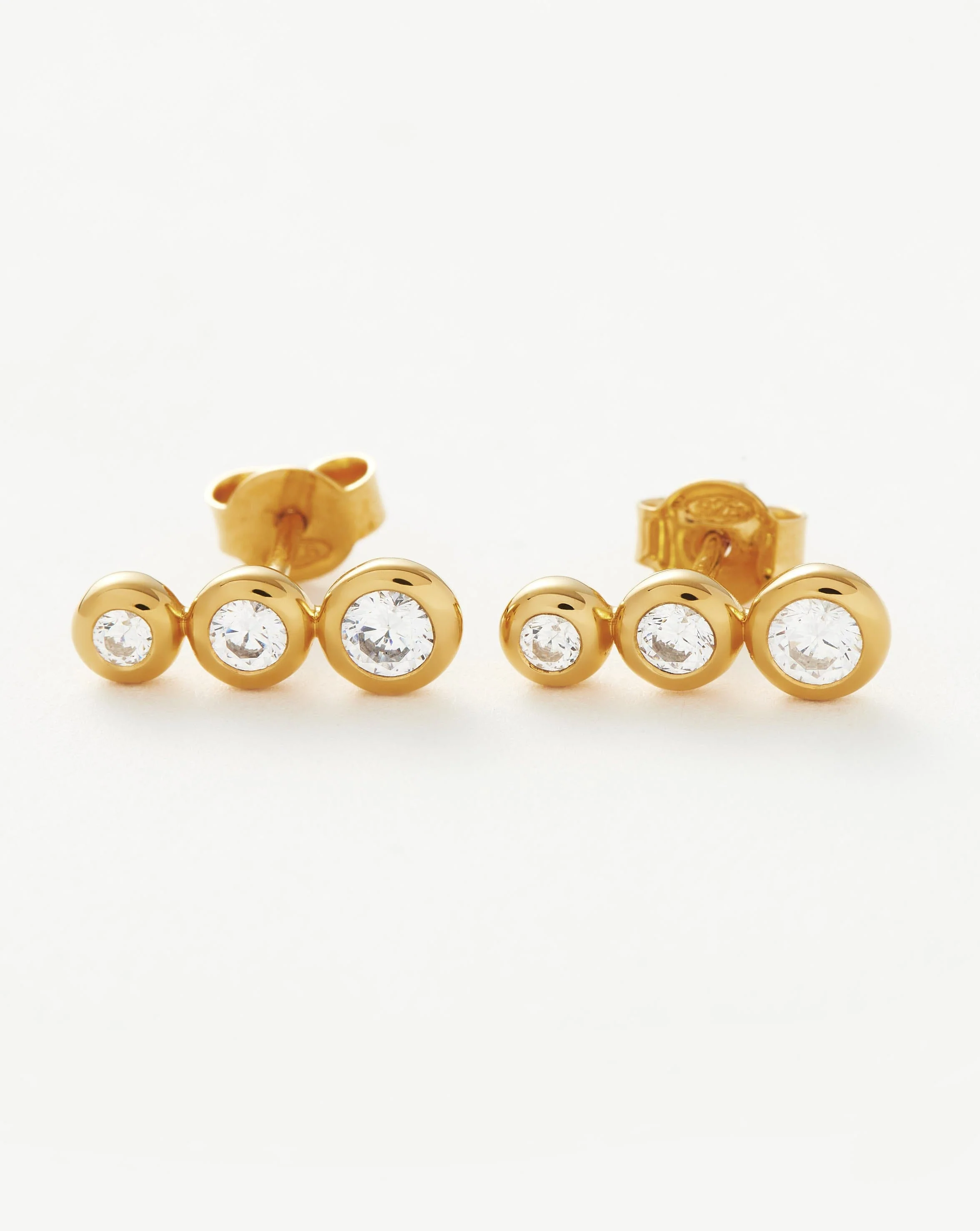 Triple Stone Stud Earrings | 18ct Gold Vermeil/Cubic Zirconia - Image 5