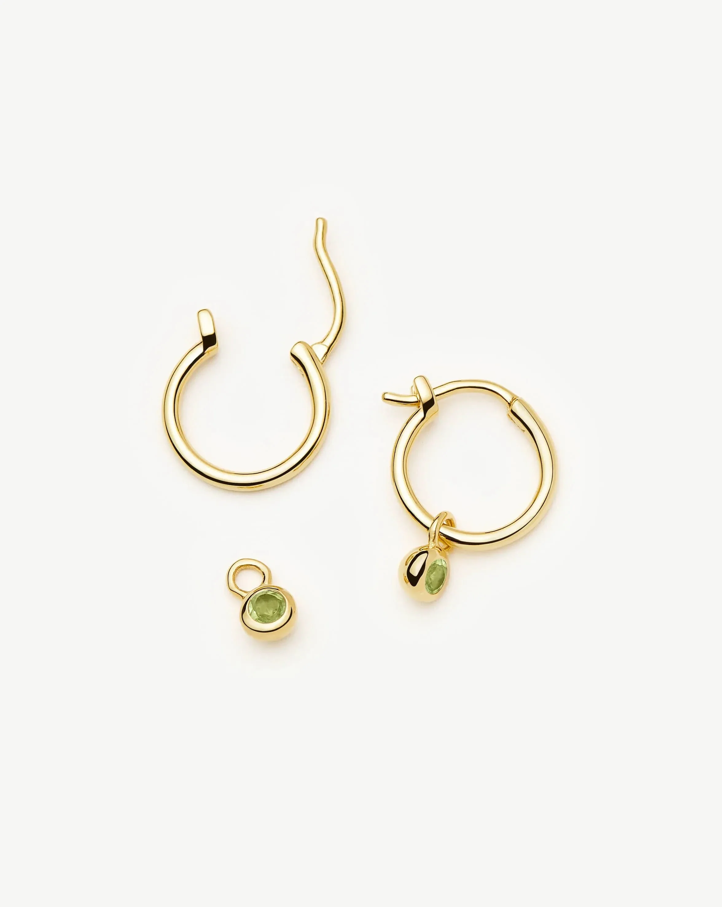 August Birthstone Mini Charm Hoop Earrings | 18ct Gold Vermeil/Peridot - Image 4