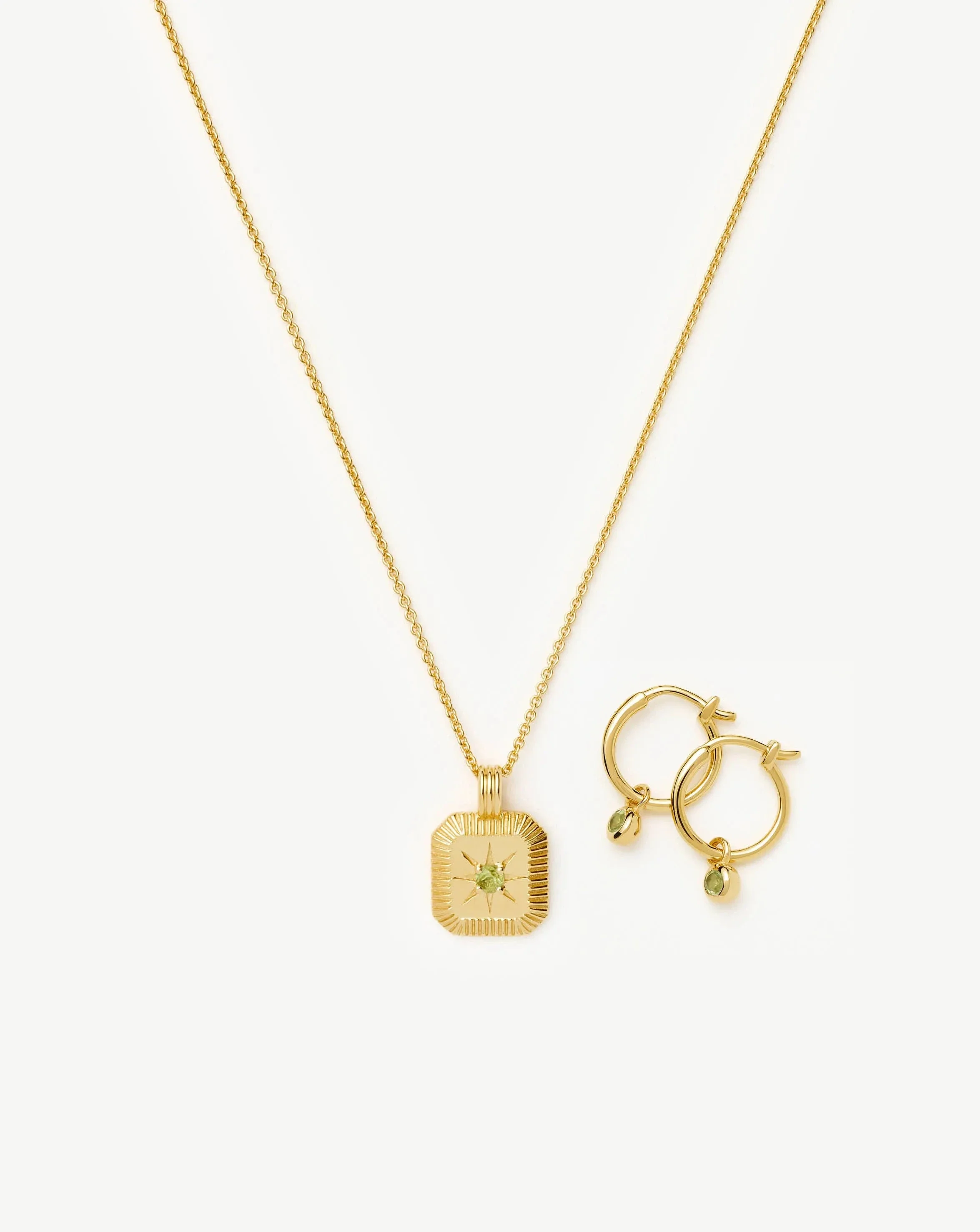 August Birthstone Necklace & Charm Earrings Set | 18ct Gold Vermeil/Peridot
