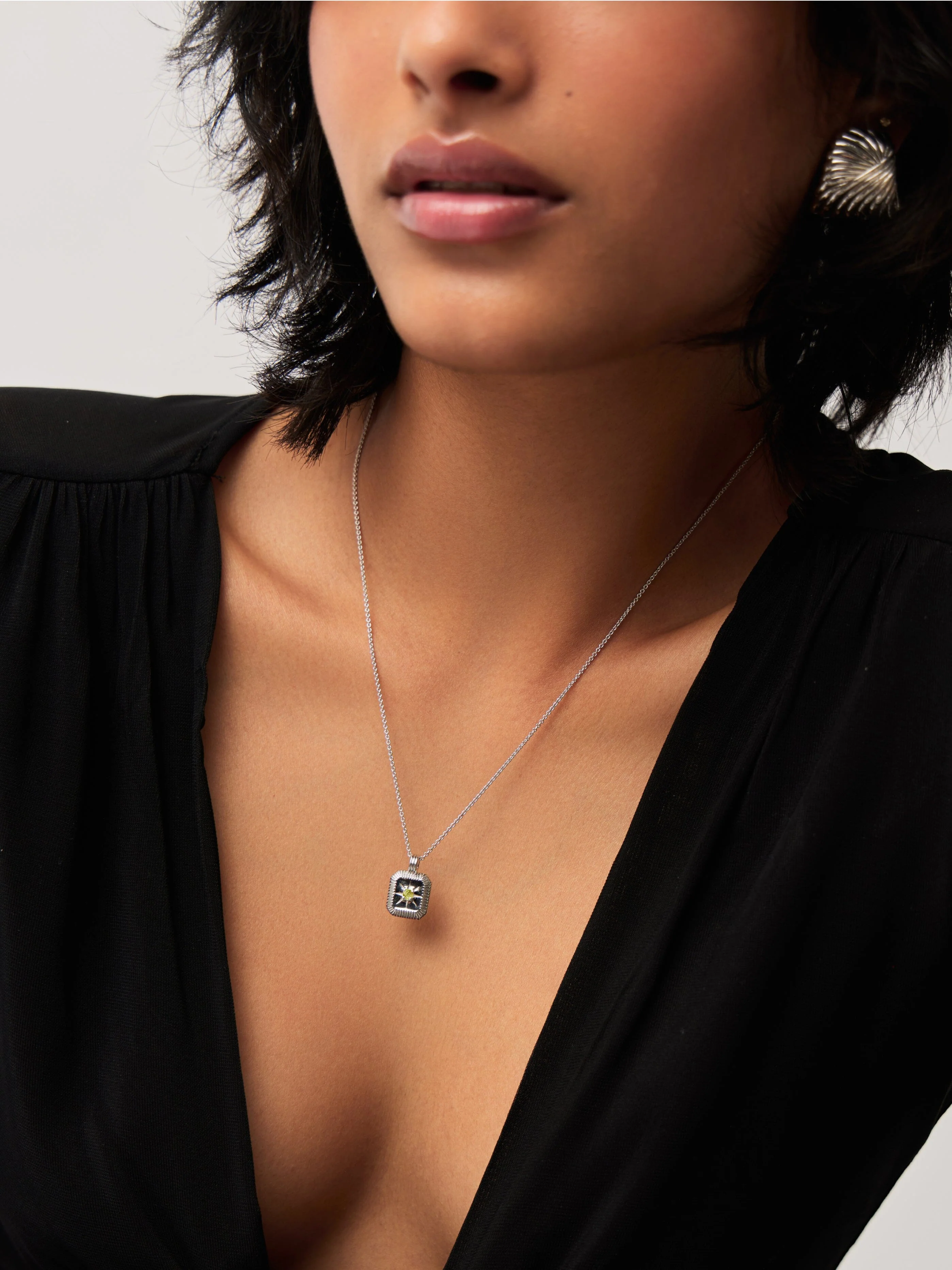 August Birthstone Necklace & Charm Earrings Set | Sterling Silver/Peridot - Image 3