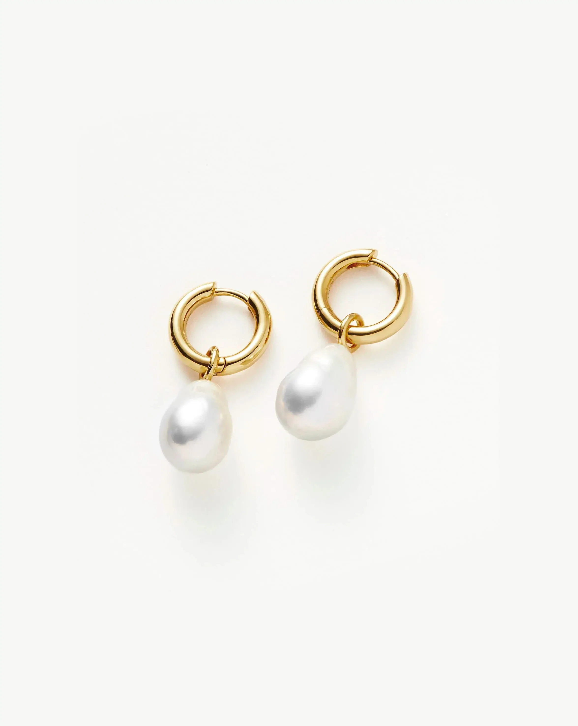 Baroque Pearl Drop Tunnel Mini Hoop Earrings | 18ct Gold Vermeil/Pearl