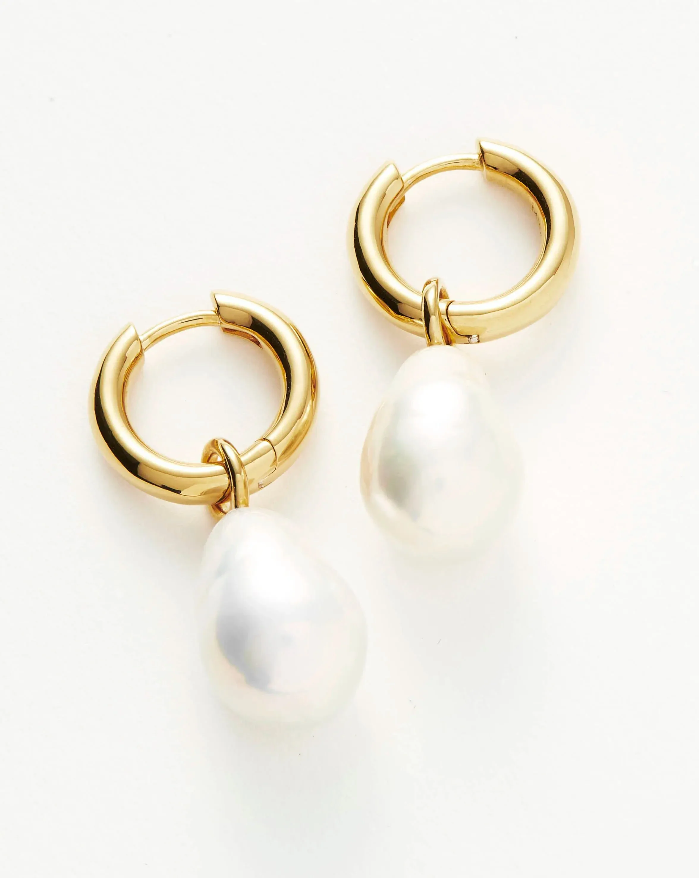 Baroque Pearl Drop Tunnel Mini Hoop Earrings | 18ct Gold Vermeil/Pearl - Image 4