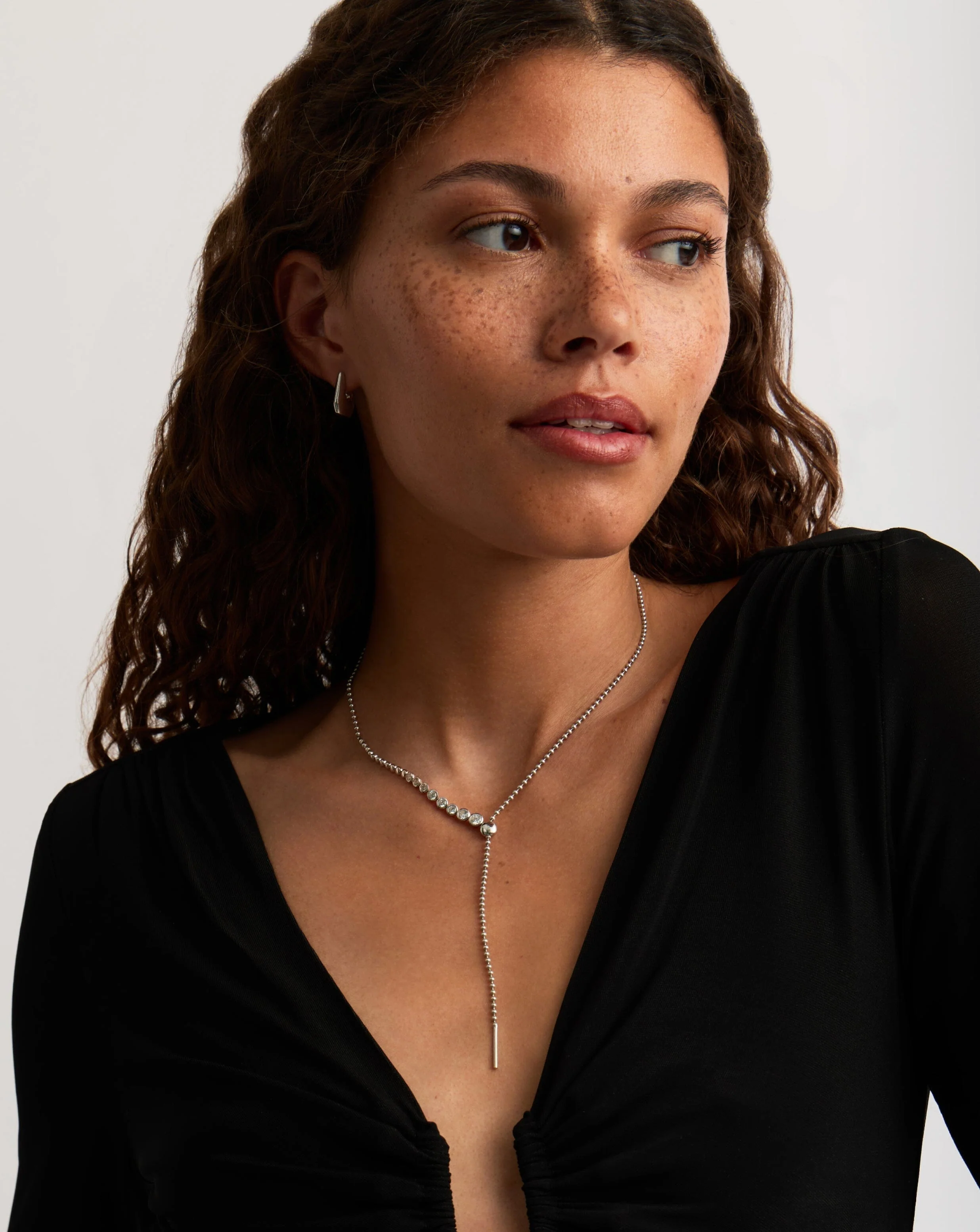Beaded Stone Slider Lariat Necklace | Sterling Silver Cubic Zirconia - Image 4