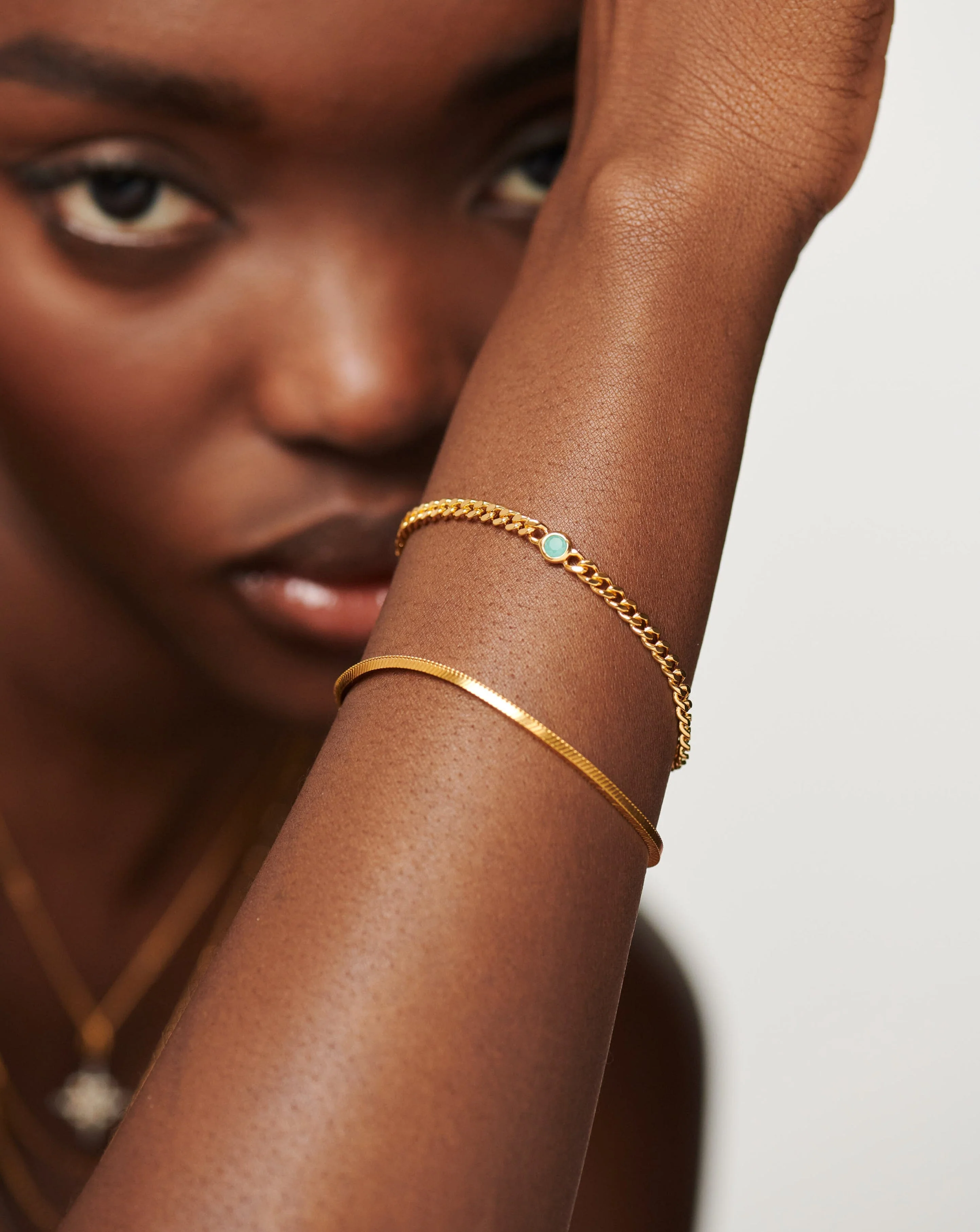 March Birthstone Chain Bracelet | 18ct Gold Plated Vermeil/Aqua Chalcedony - Image 3
