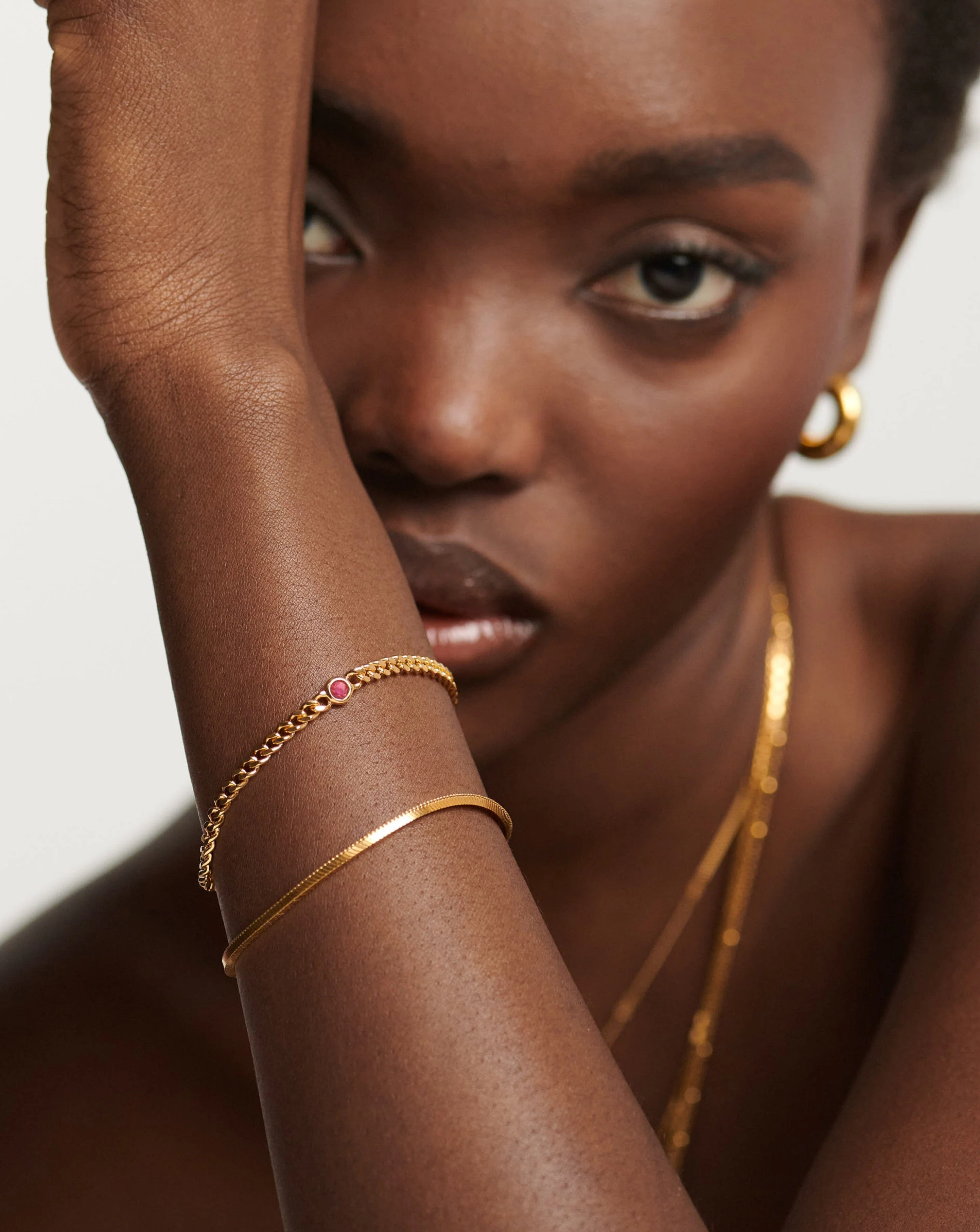 October Birthstone Chain Bracelet | 18ct Gold Plated Vermeil/Pink Tourmaline - Image 2