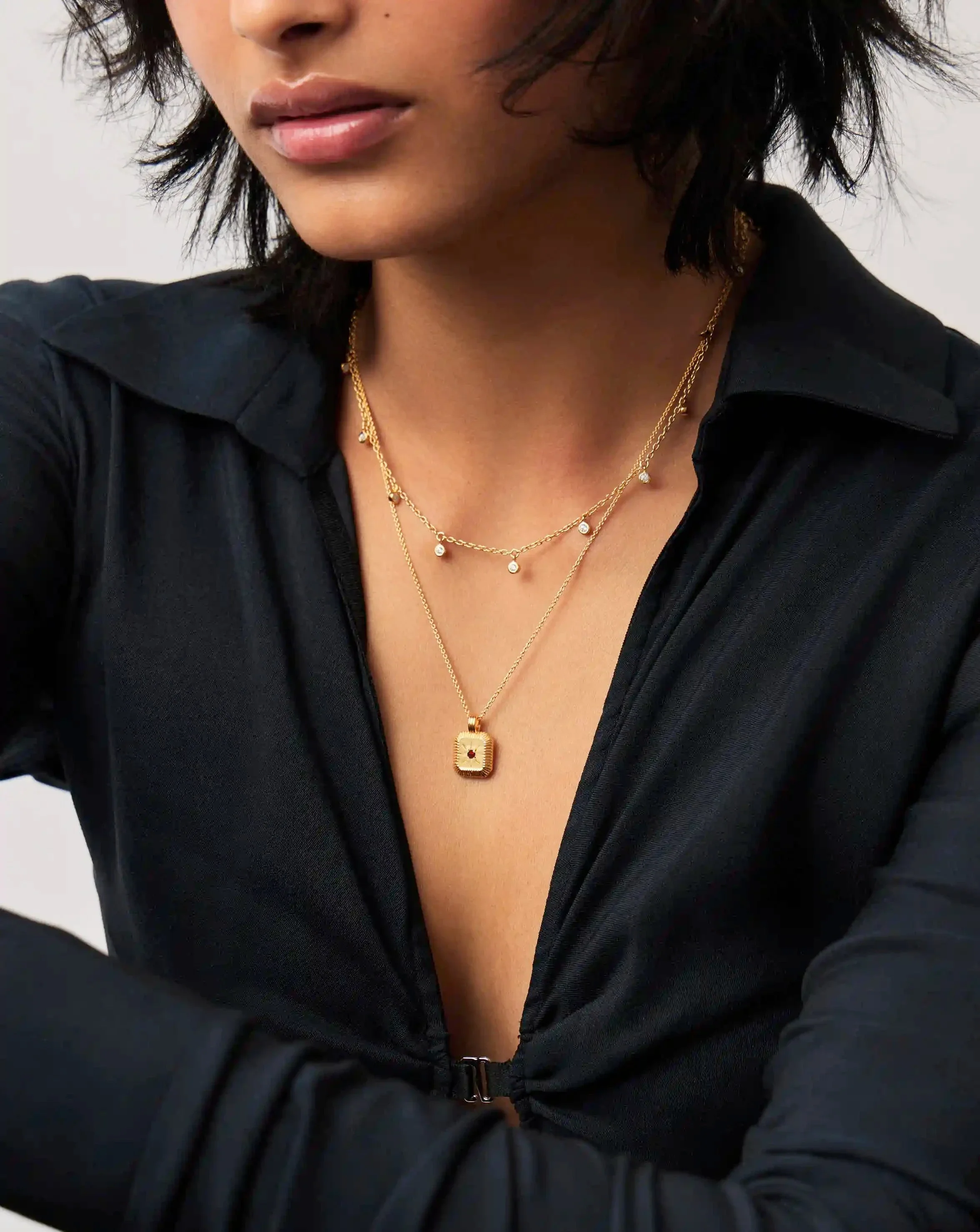 January Birthstone Pendant Necklace | Gold/Garnet - Image 2