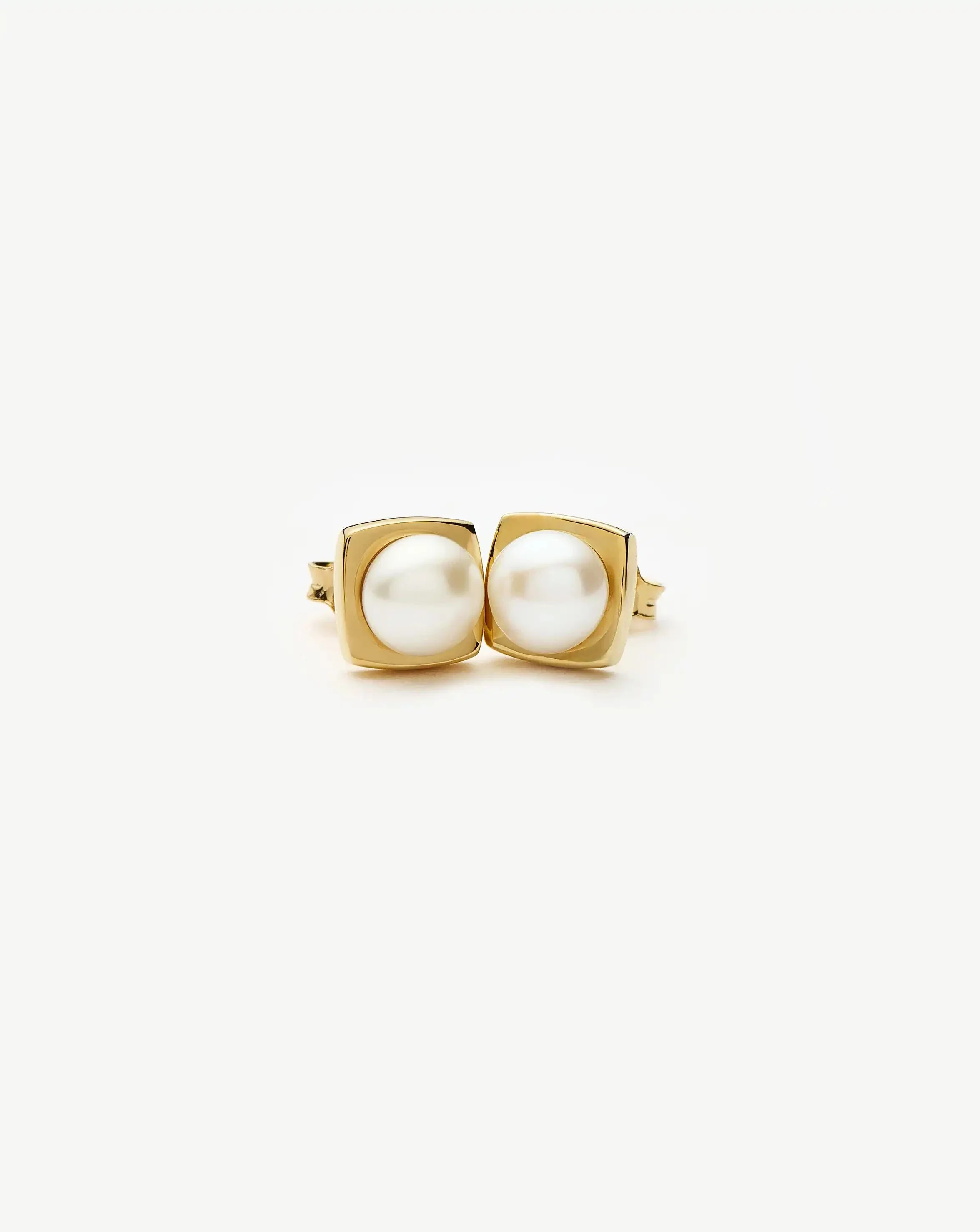 Button Pearl Square Stud Earrings  | 18ct Gold Vermeil/Pearl - Image 5