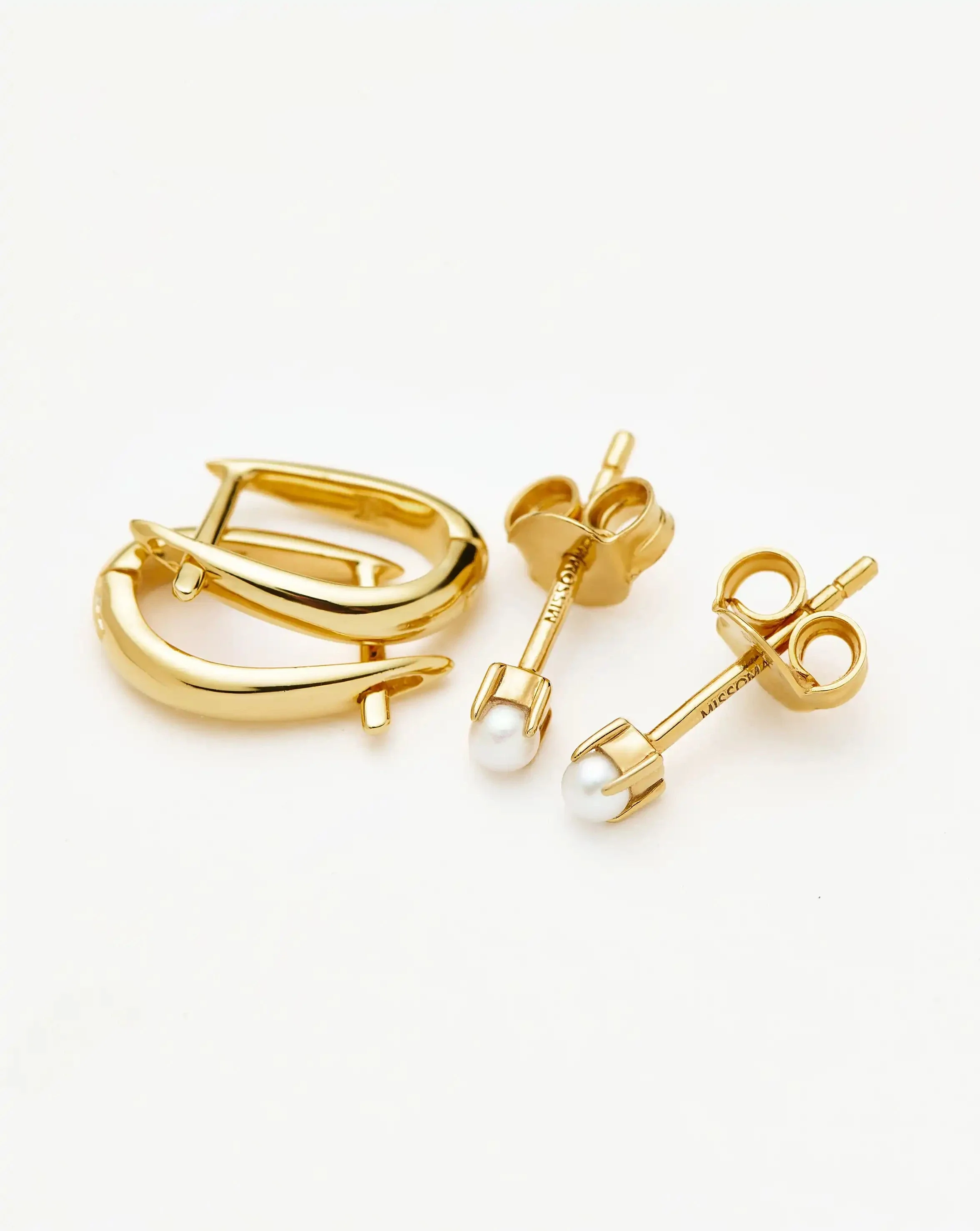 Classic Pearl Studs & Claw Huggies Set | 18ct Gold Vermeil/Pearl - Image 4