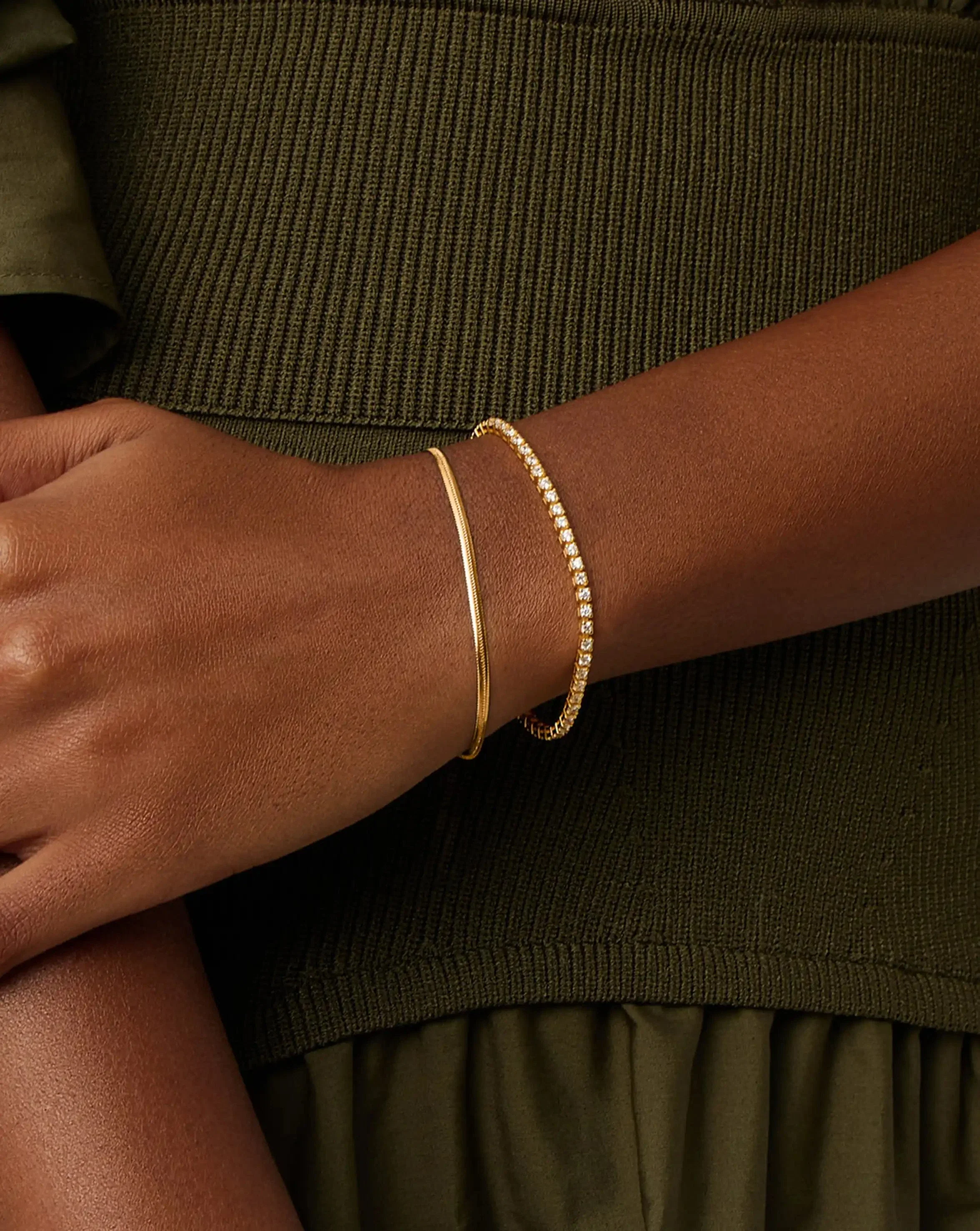 Classic Tennis & Snake Chain Bracelet Set | 18ct Gold Vermeil/18ct Gold Plated - Image 3