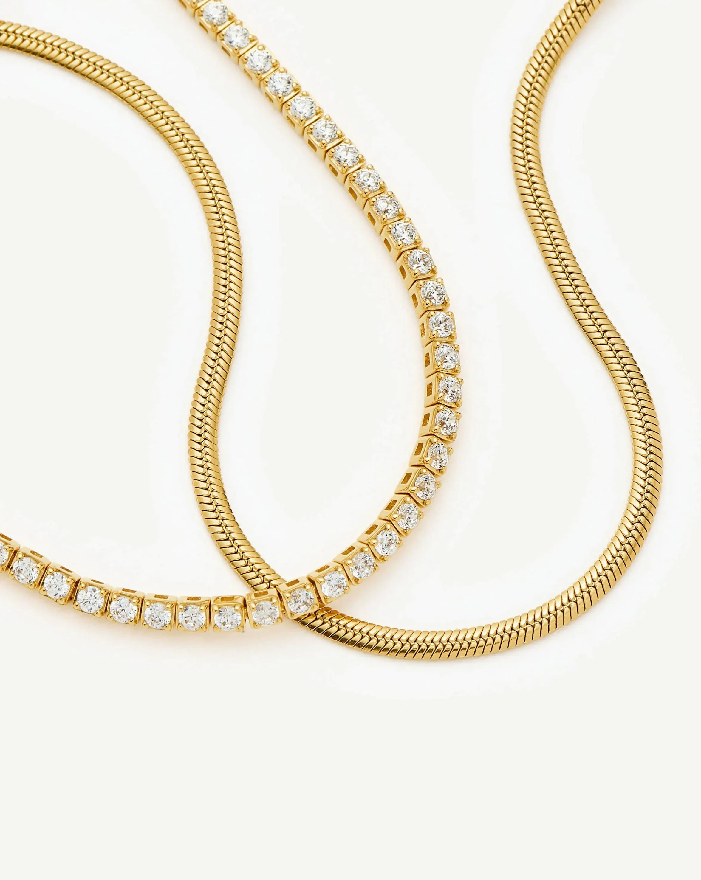 Classic Tennis & Snake Chain Bracelet Set | 18ct Gold Vermeil/18ct Gold Plated - Image 4
