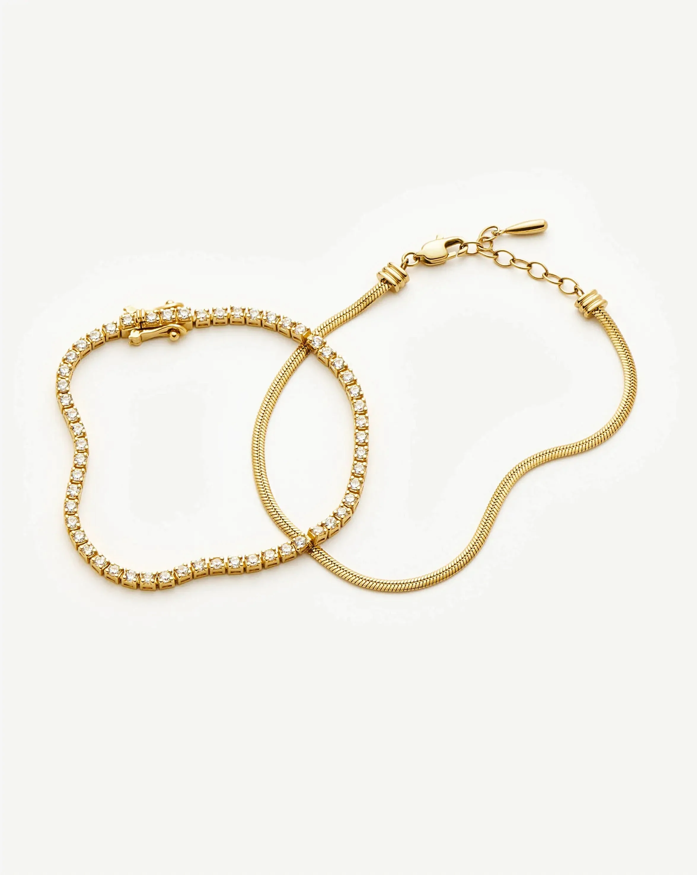 Classic Tennis & Snake Chain Bracelet Set | 18ct Gold Vermeil/18ct Gold Plated - Image 5