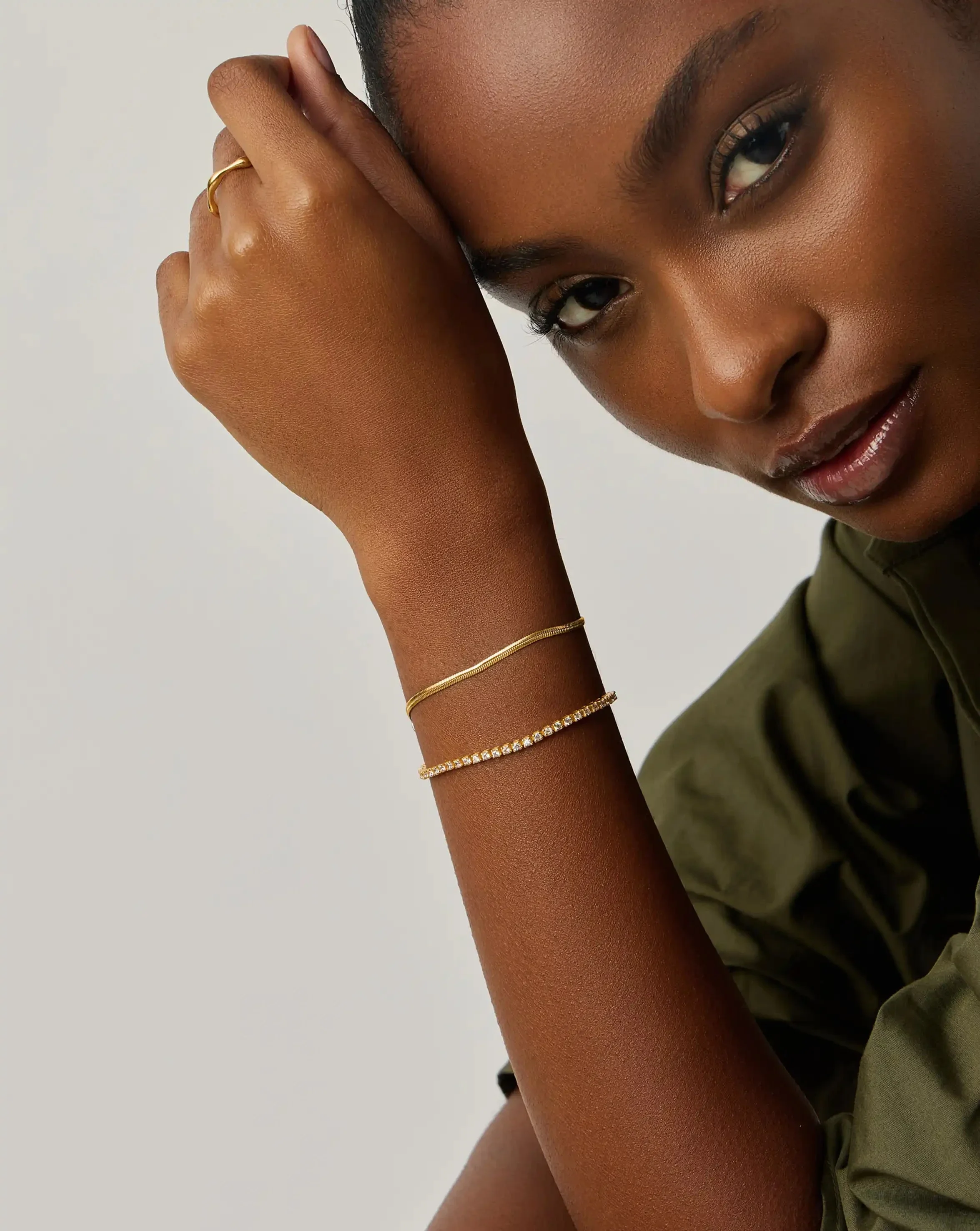 Classic Tennis & Snake Chain Bracelet Set | 18ct Gold Vermeil/18ct Gold Plated - Image 6