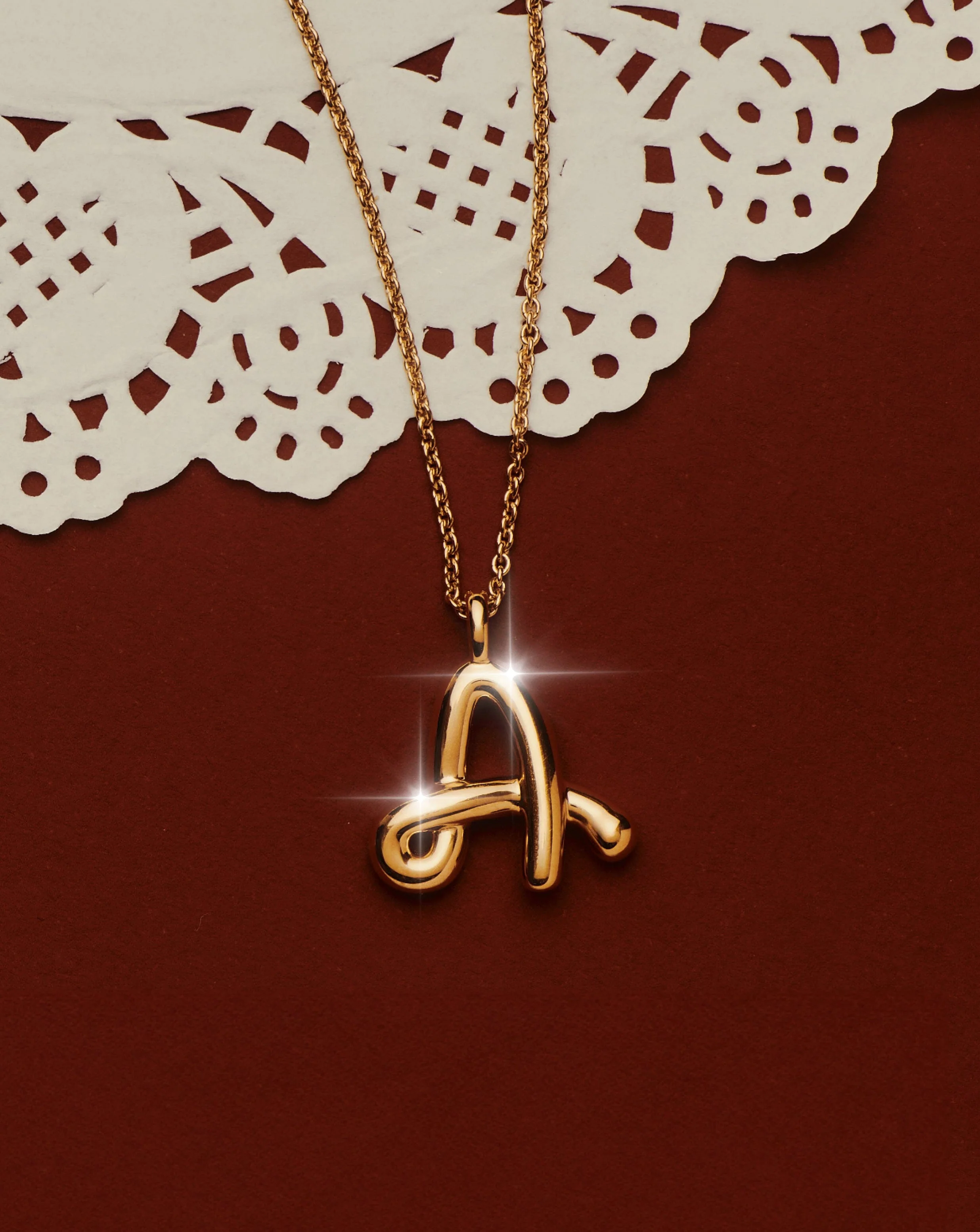 Curly Molten Initial Pendant Necklace  - A | Gold - Image 6
