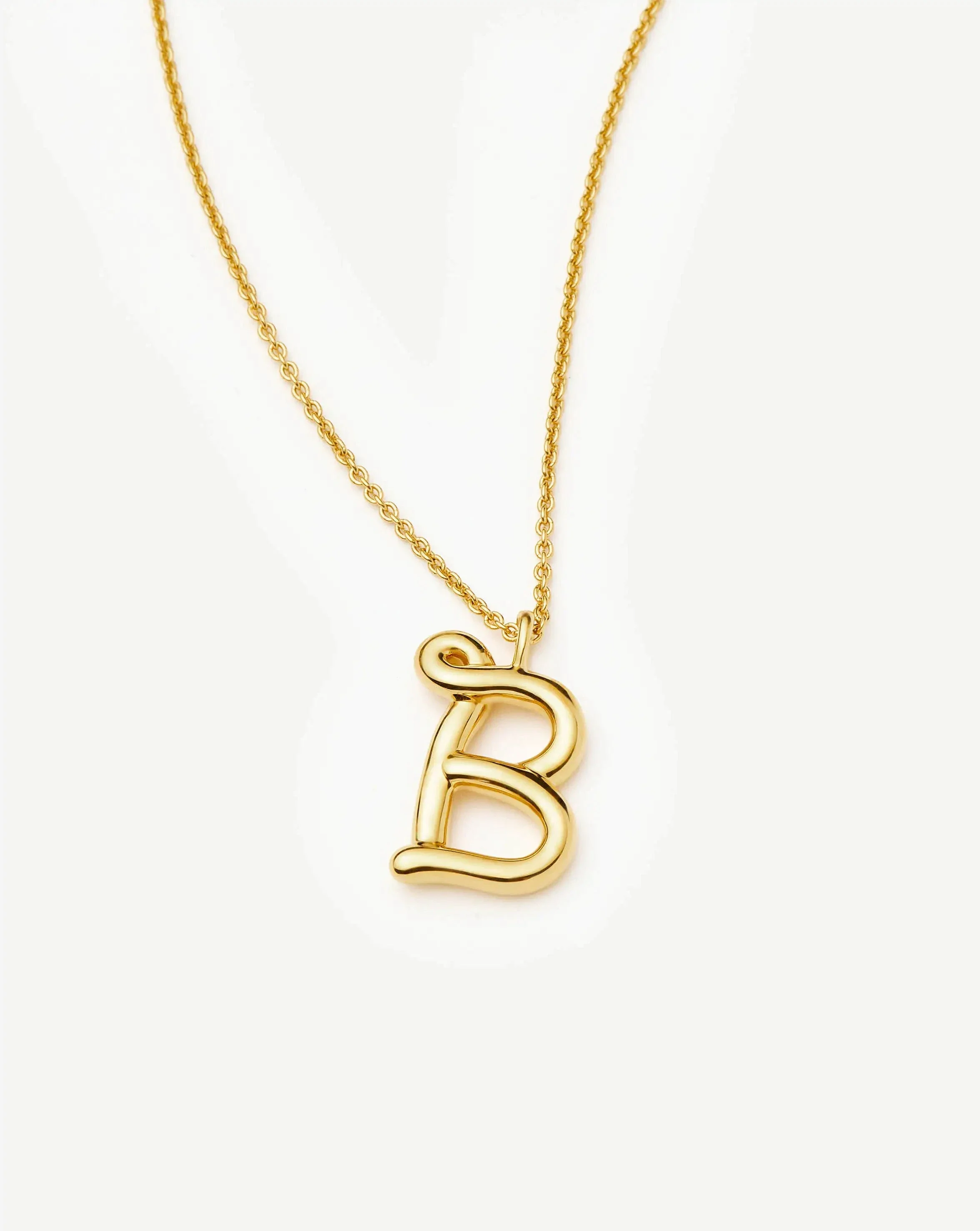 Curly Molten Initial Pendant Necklace - B | 18ct Gold Vermeil