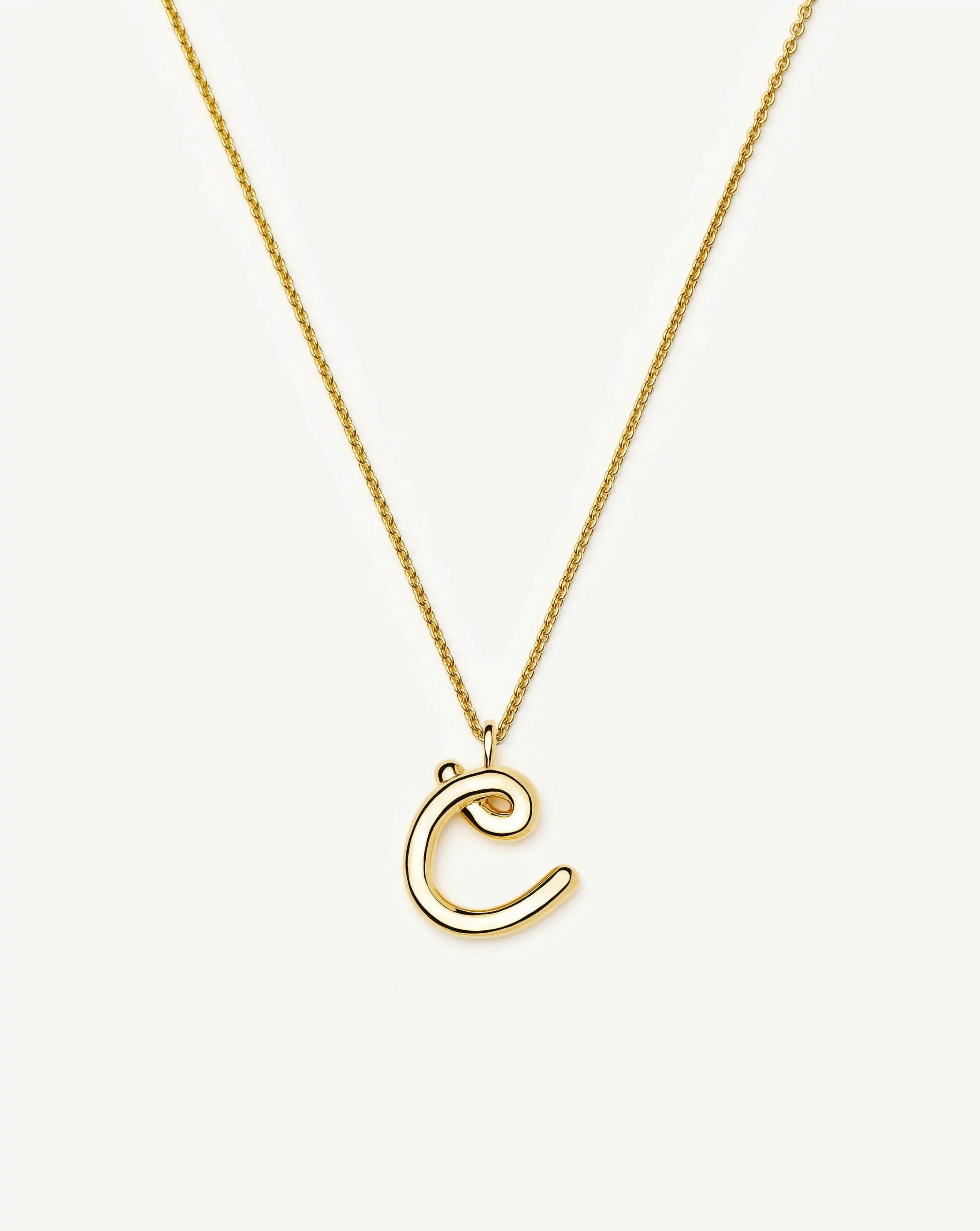 Curly Molten Initial Pendant Necklace - C | 18ct Gold Vermeil