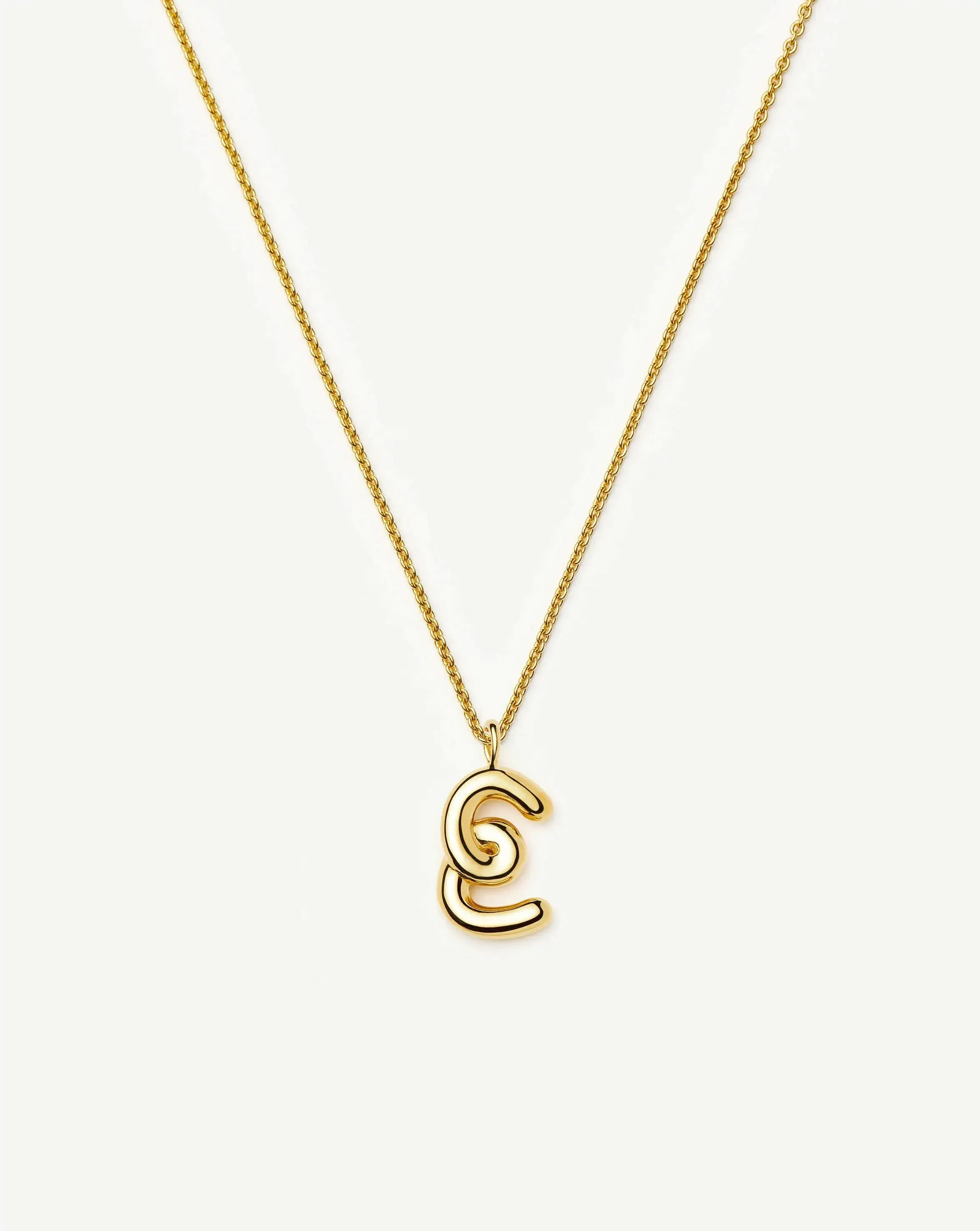 Curly Molten Initial Pendant Necklace - E | 18ct Gold Vermeil