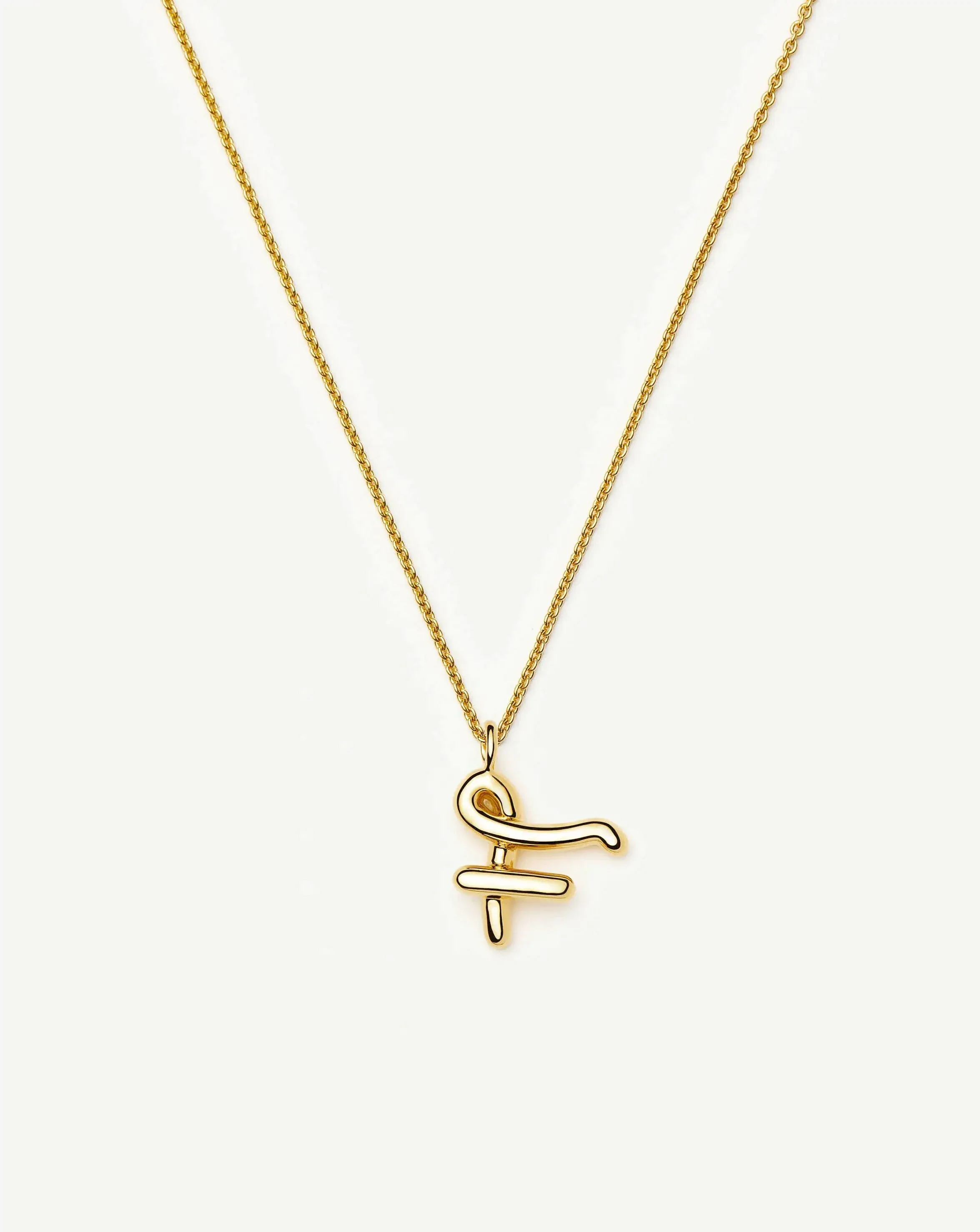 Curly Molten Initial Pendant Necklace - F | 18ct Gold Vermeil