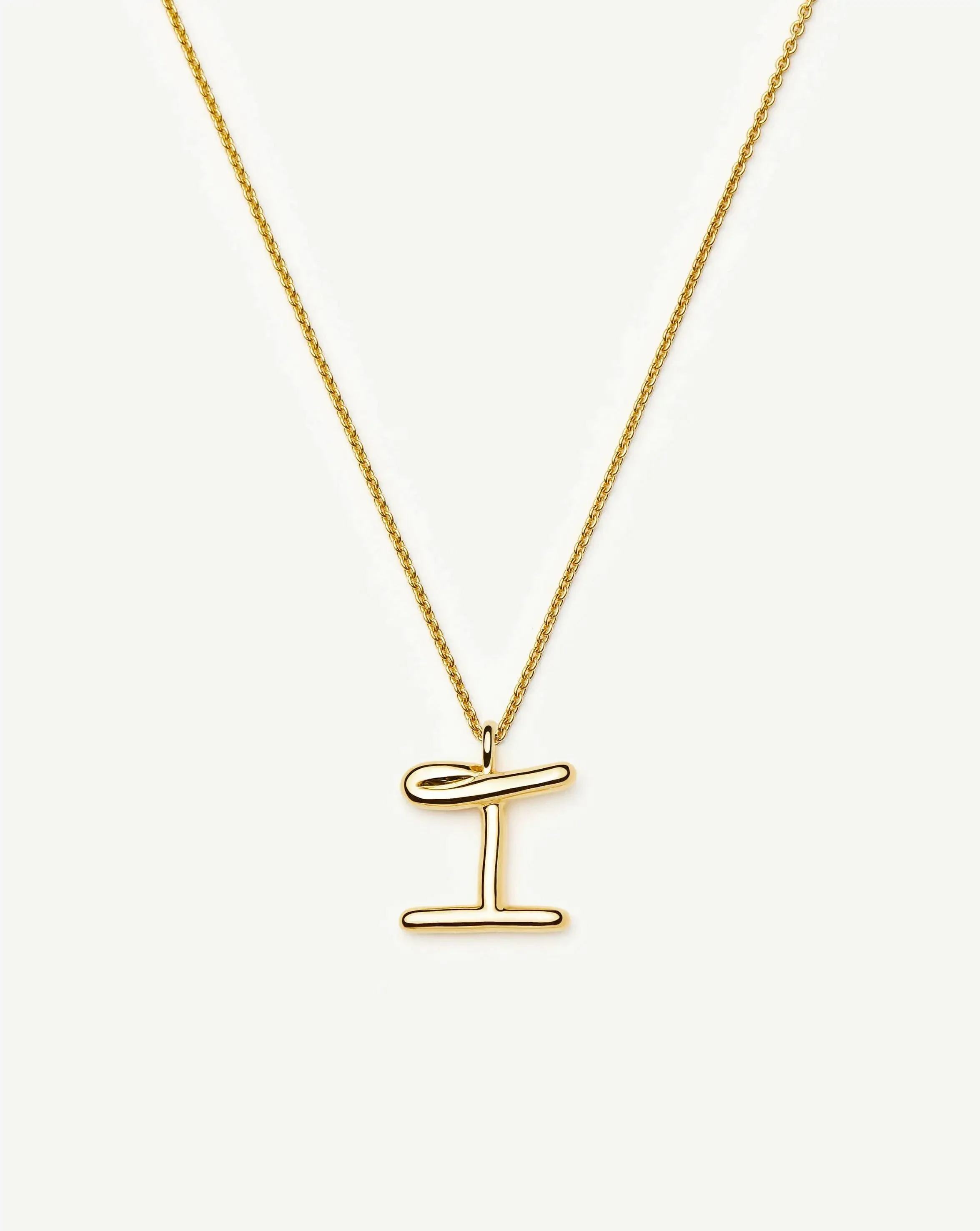 Curly Molten Initial Pendant Necklace - I | 18ct Gold Vermeil