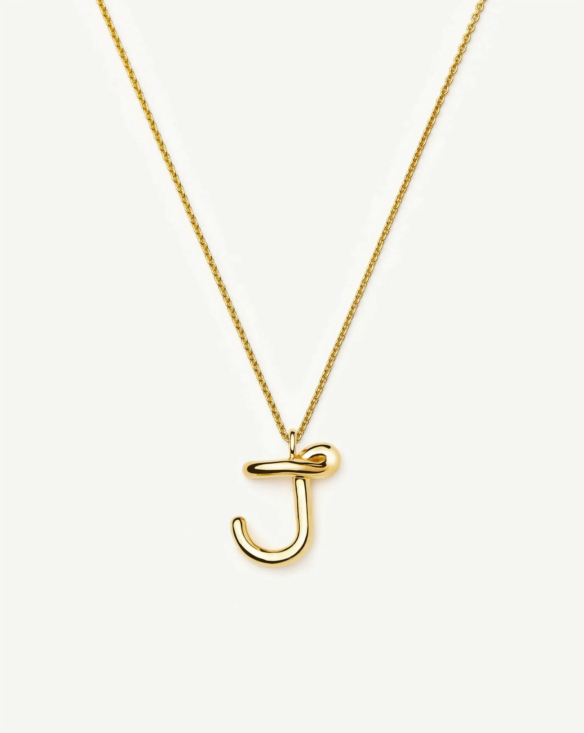 Curly Molten Initial Pendant Necklace - J | 18ct Gold Vermeil