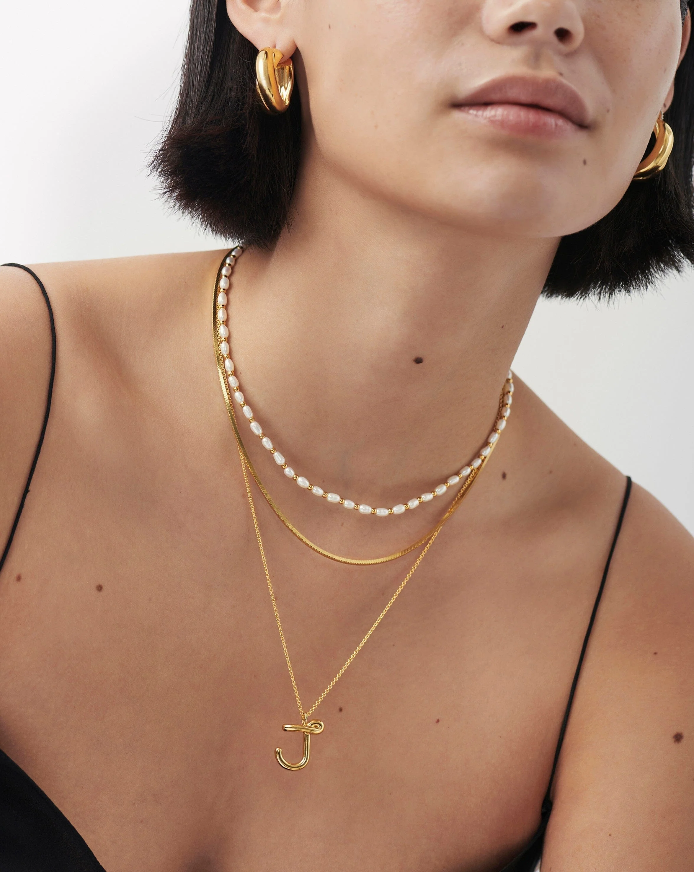 Curly Molten Initial Pendant Necklace - J | 18ct Gold Vermeil - Image 3
