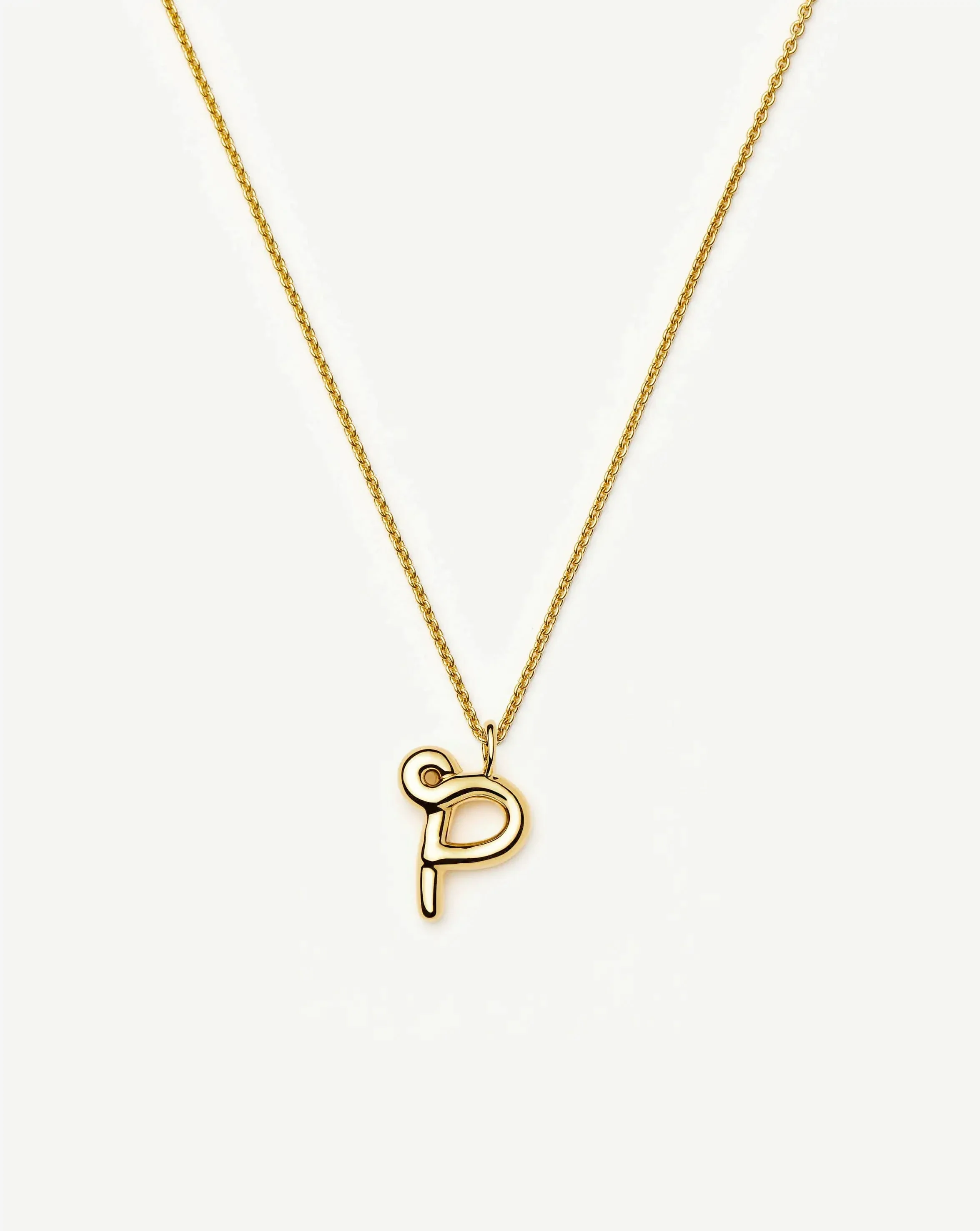 Curly Molten Initial Pendant Necklace - P | 18ct Gold Vermeil