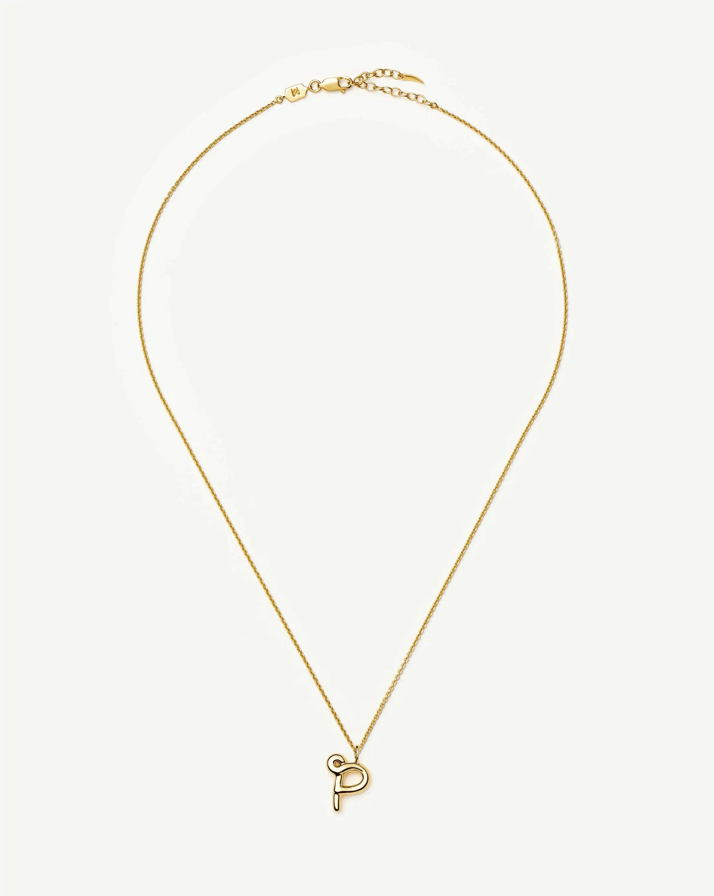 Curly Molten Initial Pendant Necklace - P | 18ct Gold Vermeil - Image 3