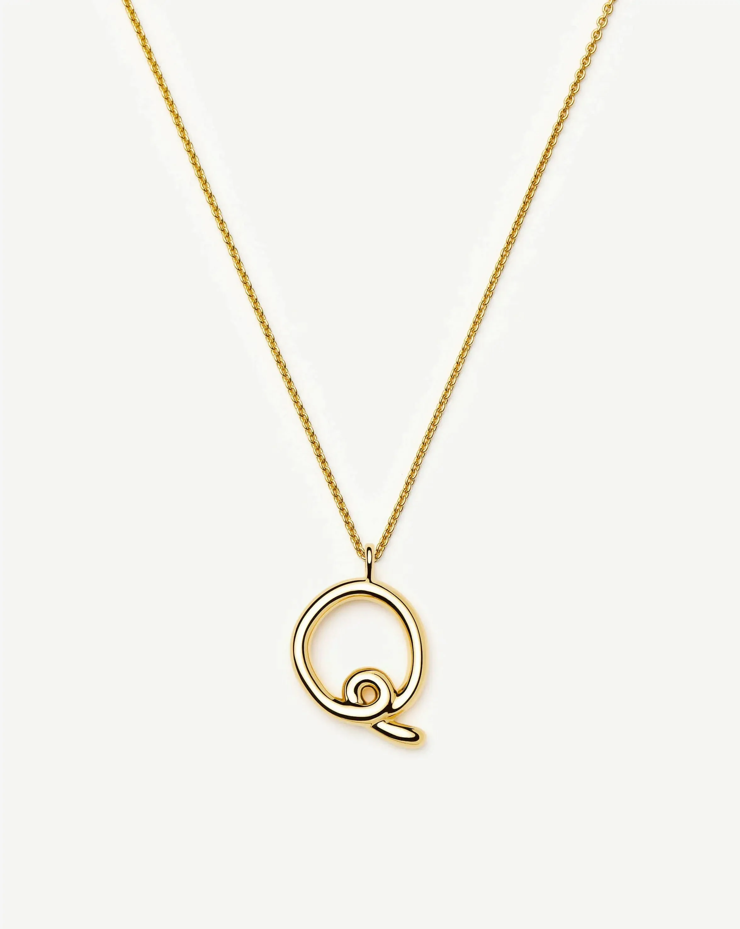 Curly Molten Initial Pendant Necklace - Q | 18ct Gold Vermeil