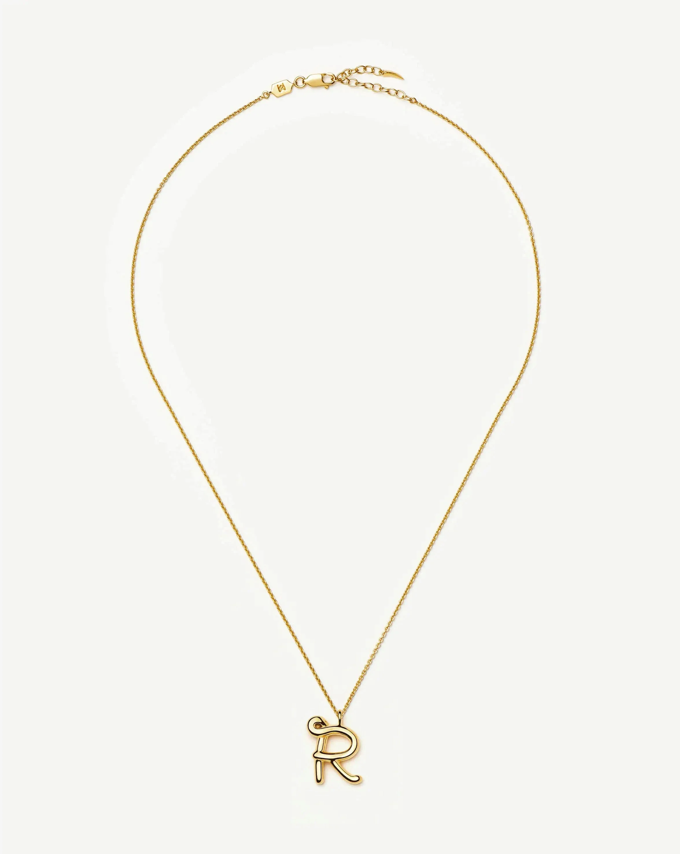 Curly Molten Initial Pendant Necklace - R | 18ct Gold Vermeil - Image 3