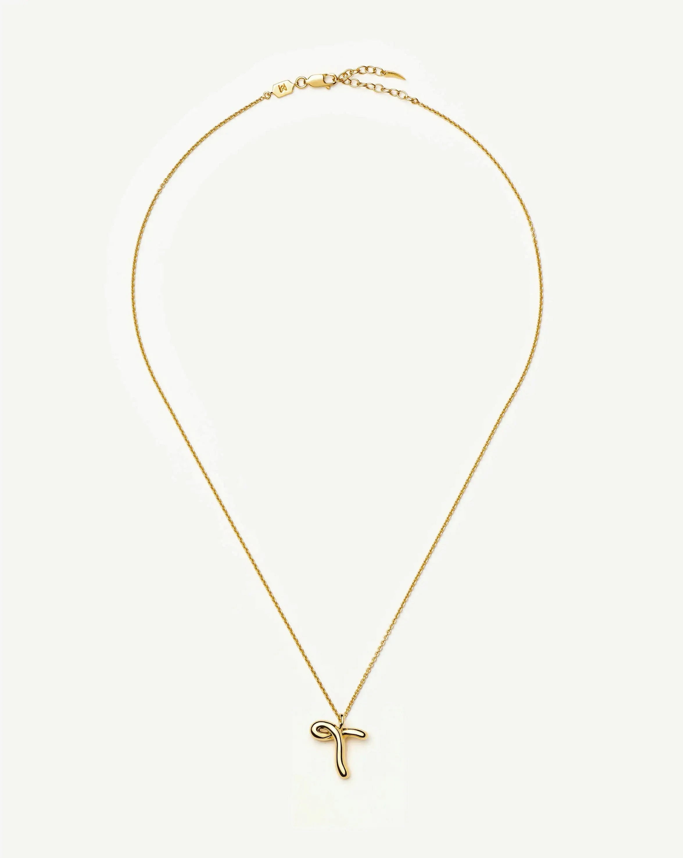 Curly Molten Initial Pendant Necklace - T | 18ct Gold Vermeil - Image 3