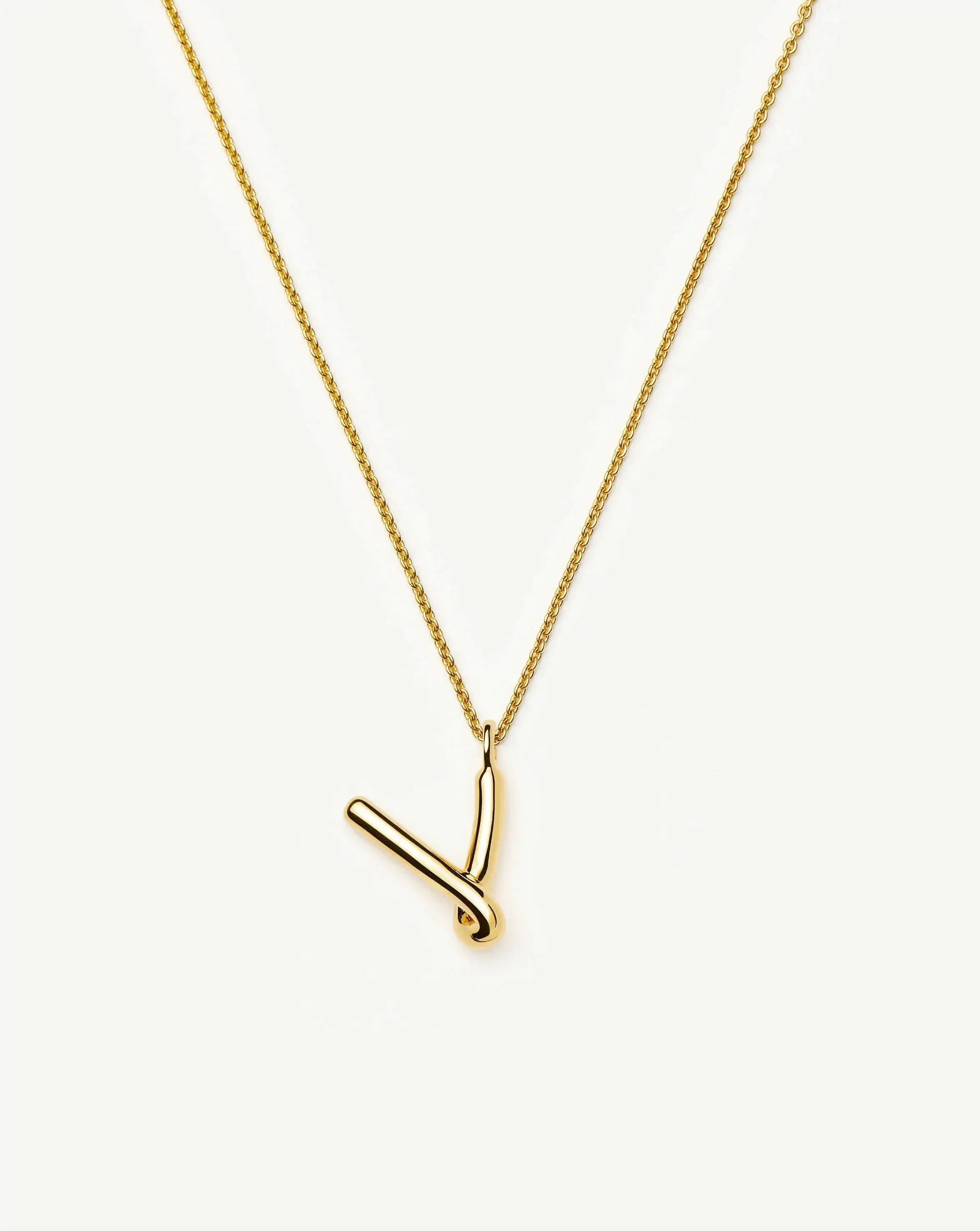 Curly Molten Initial Pendant Necklace - V | 18ct Gold Vermeil