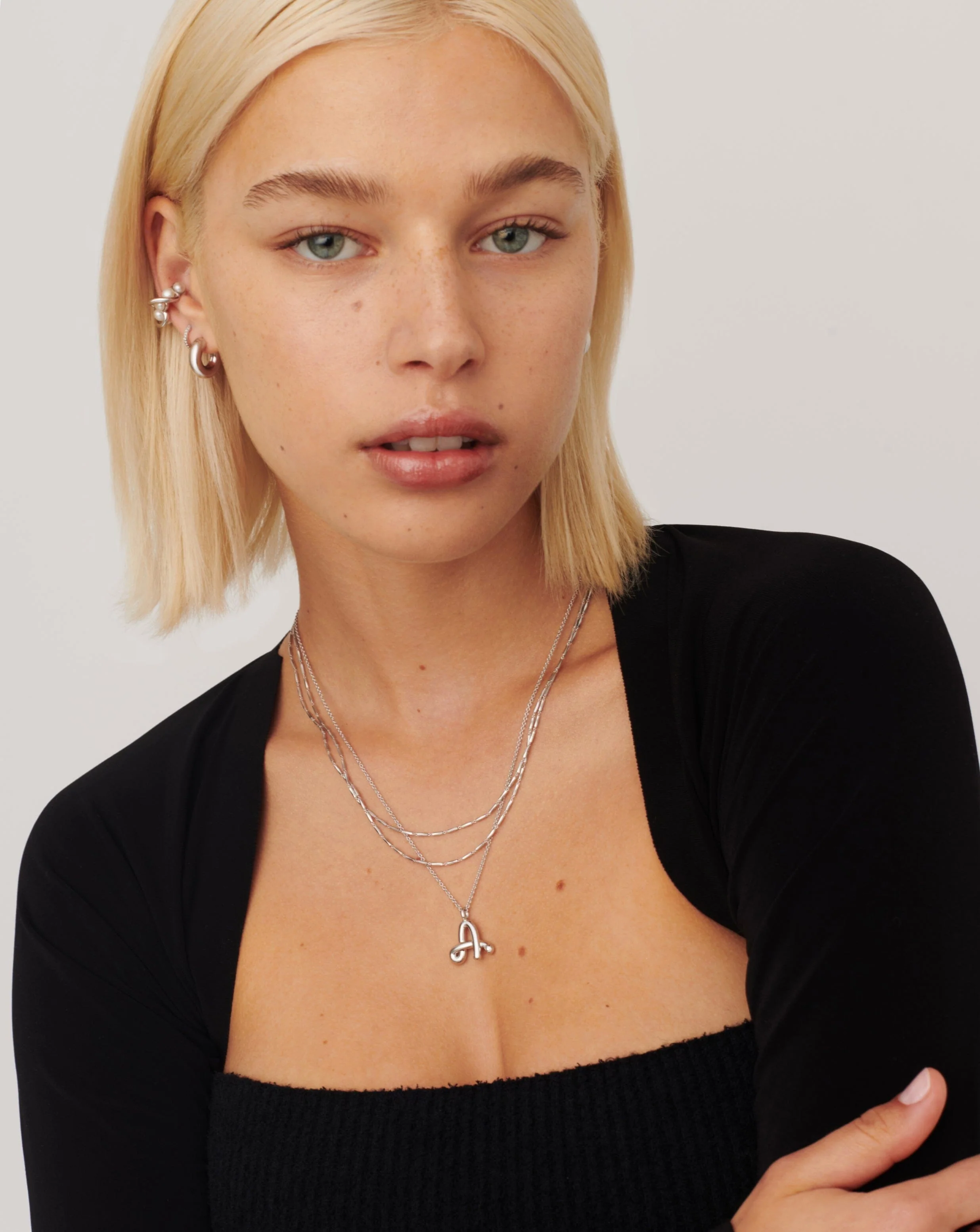 Curly Molten Initial Pendant Necklace - A | Sterling Silver - Image 3