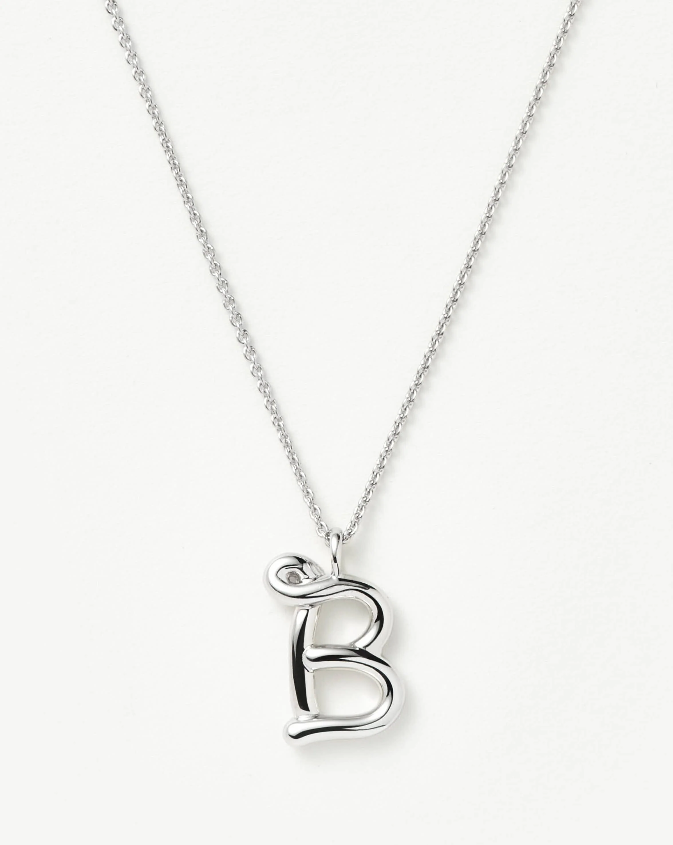 Curly Molten Initial Pendant Necklace - B | Sterling Silver