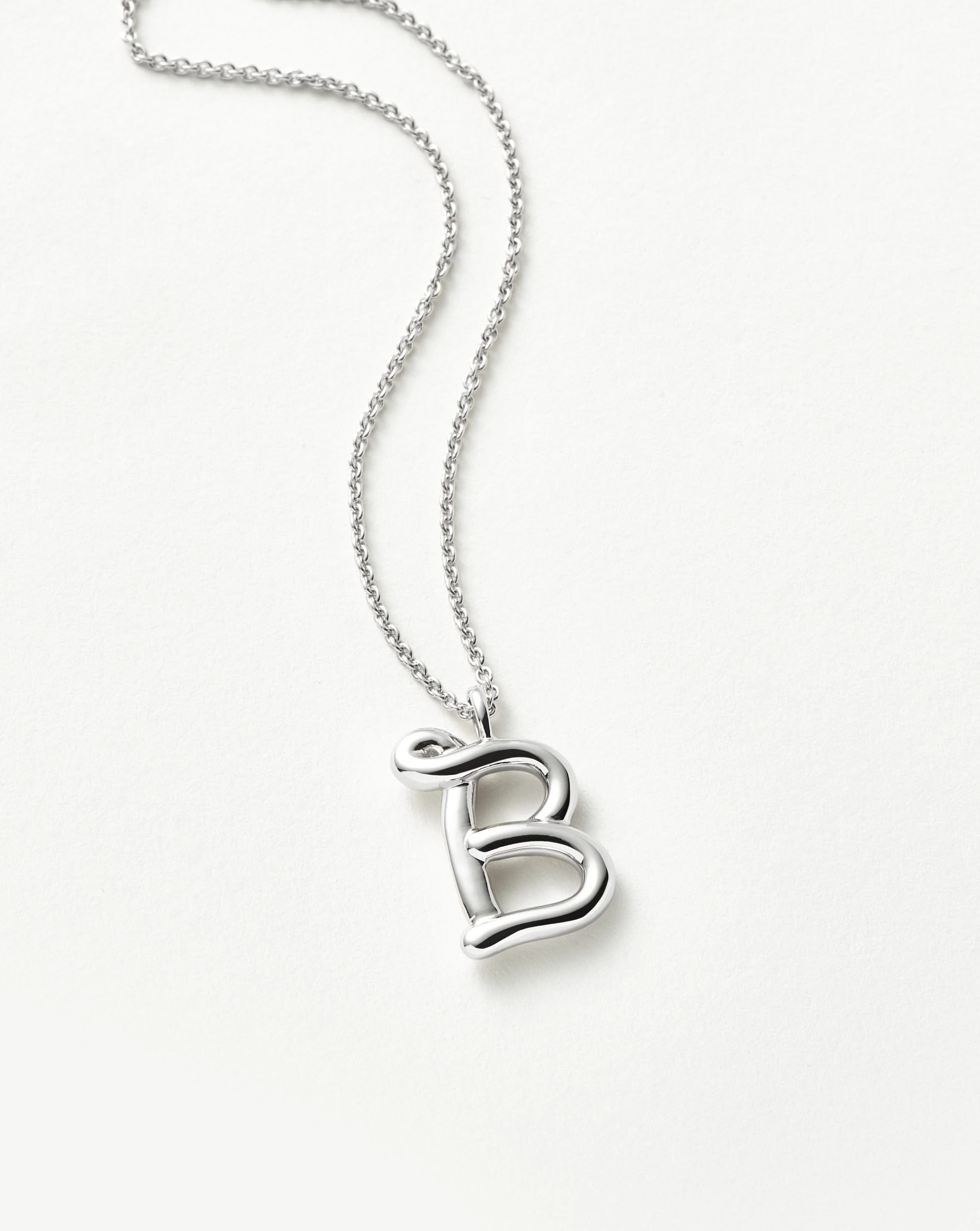 Curly Molten Initial Pendant Necklace - B | Sterling Silver - Image 2
