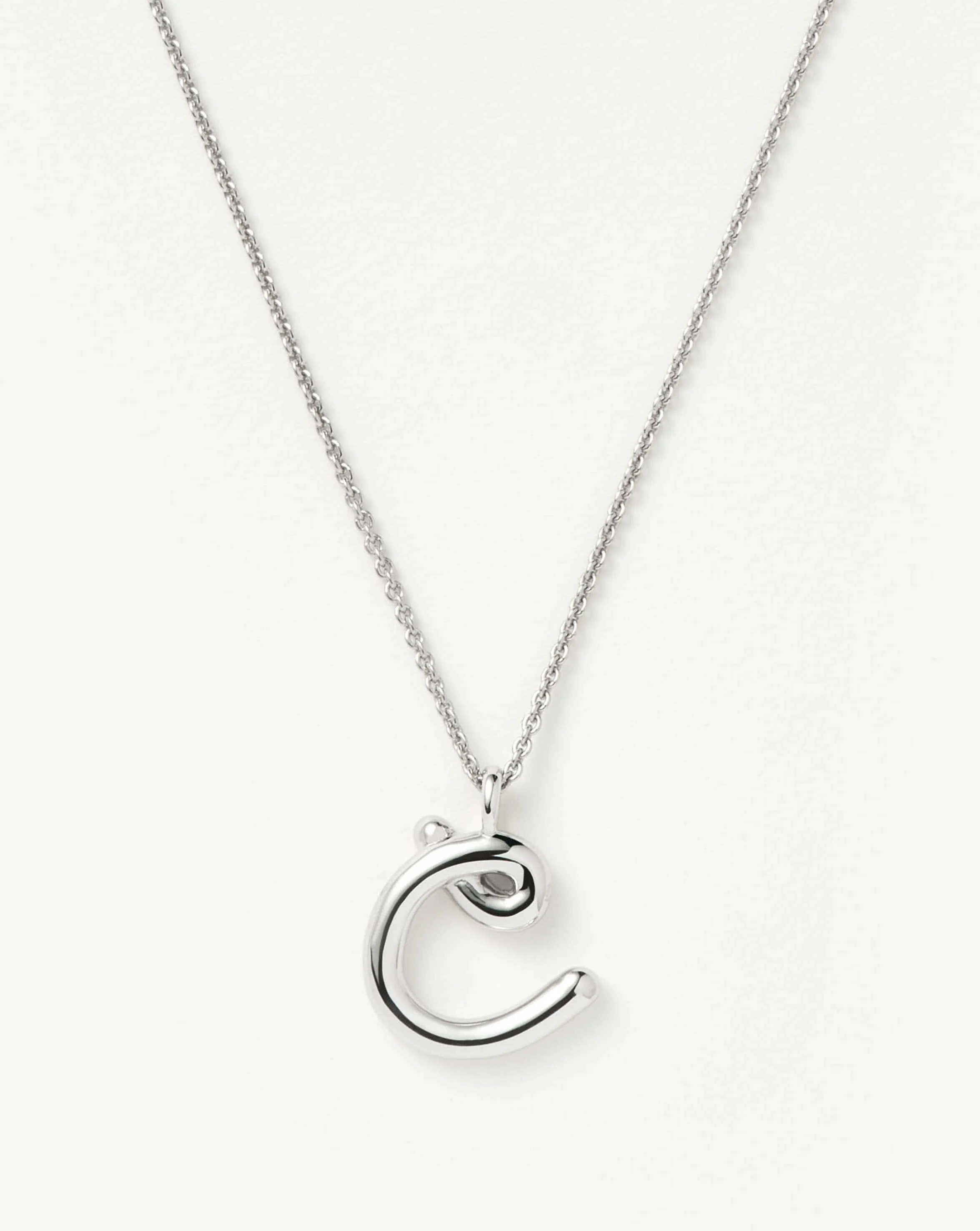 Curly Molten Initial Pendant Necklace - C | Sterling Silver