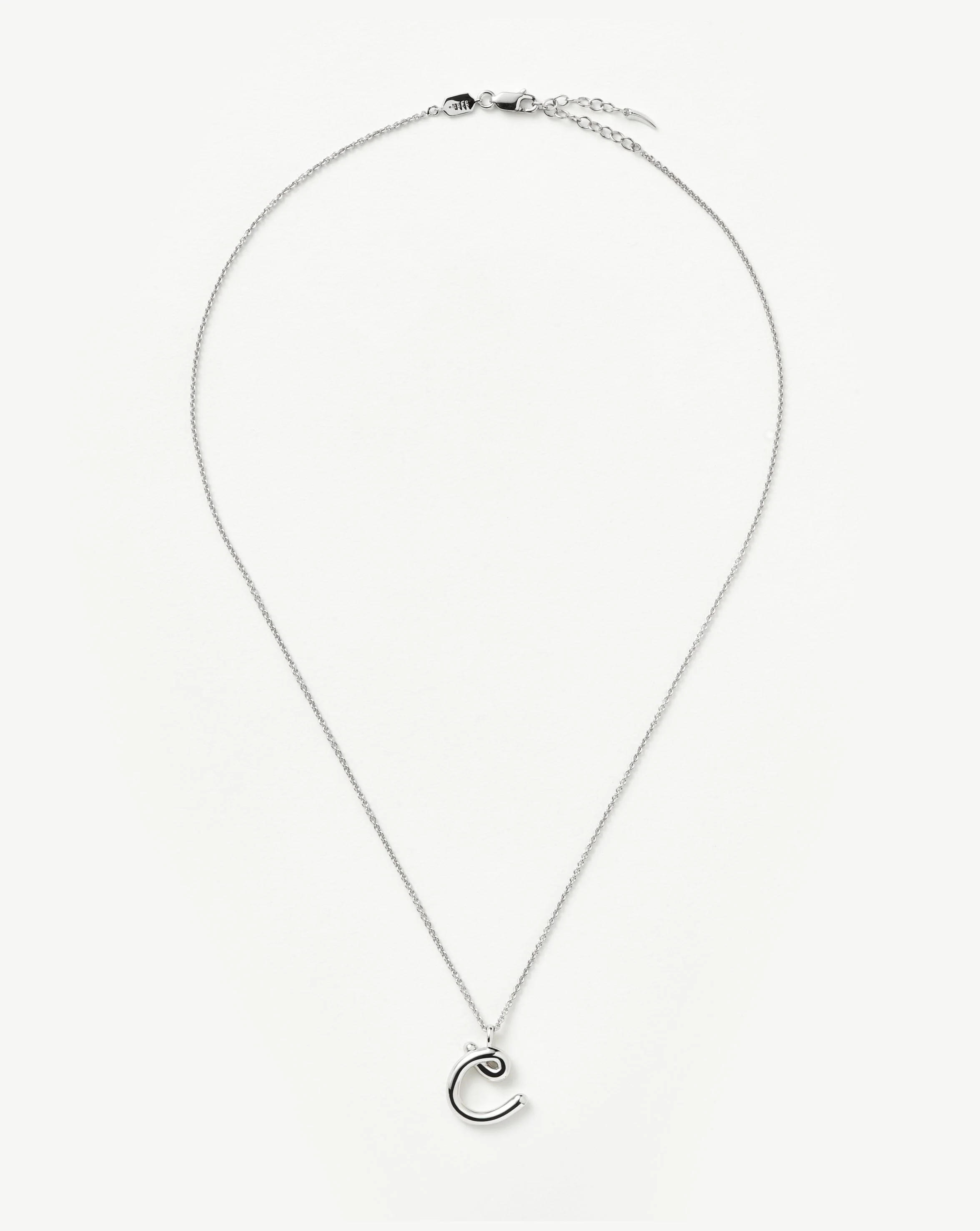 Curly Molten Initial Pendant Necklace - C | Sterling Silver - Image 4