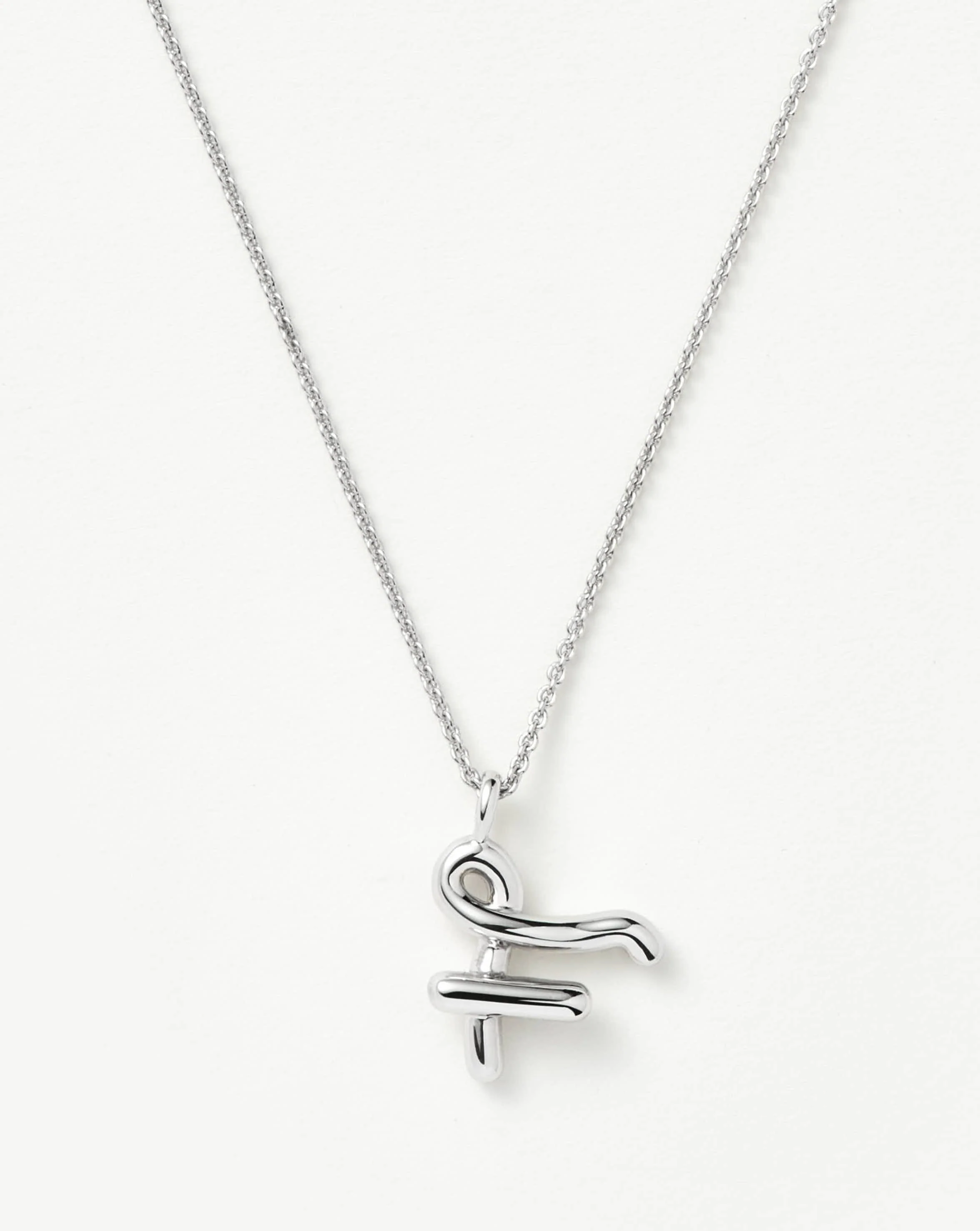 Curly Molten Initial Pendant Necklace - F | Sterling Silver