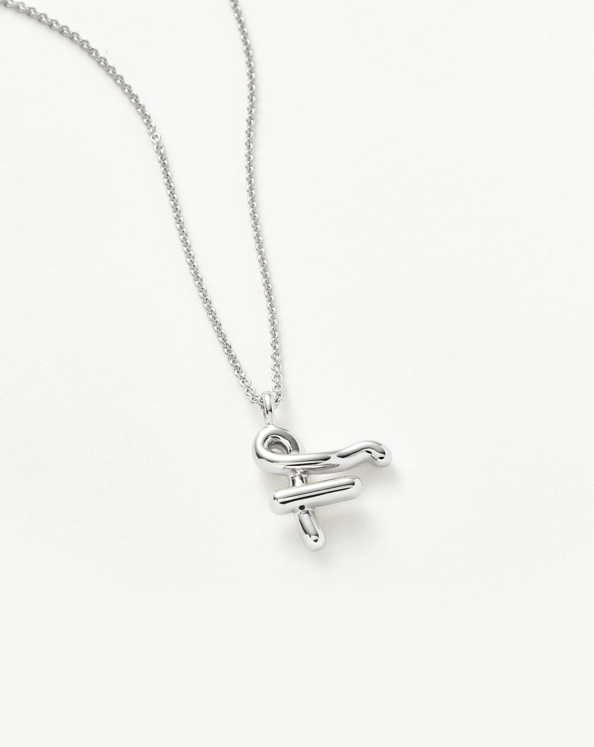 Curly Molten Initial Pendant Necklace - F | Sterling Silver - Image 2