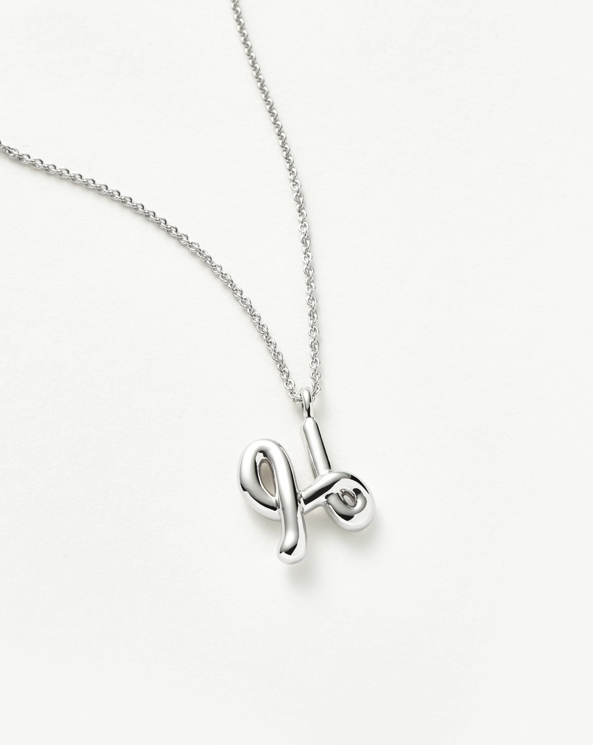 Curly Molten Initial Pendant Necklace - H | Sterling Silver - Image 2