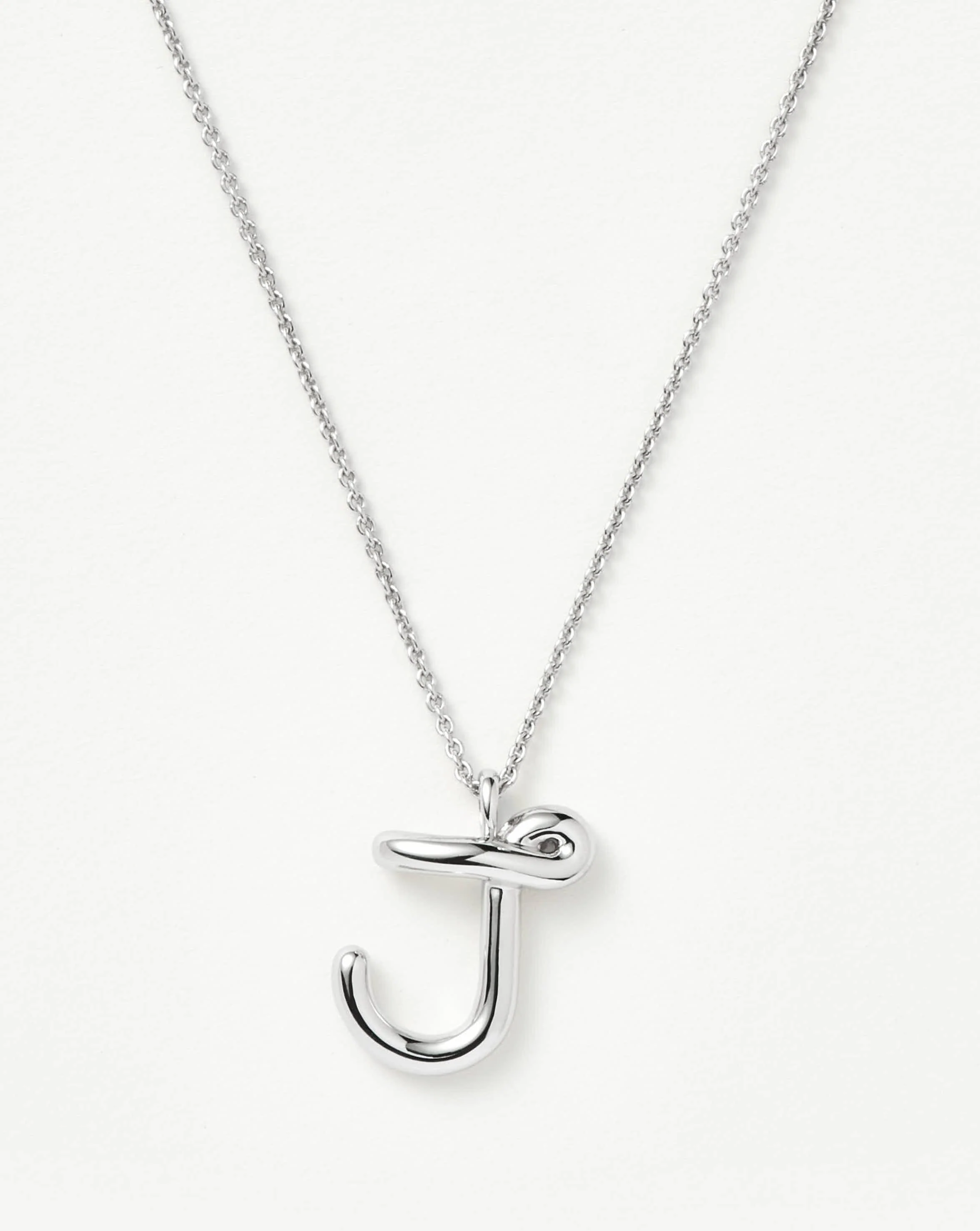 Curly Molten Initial Pendant Necklace - J | Sterling Silver