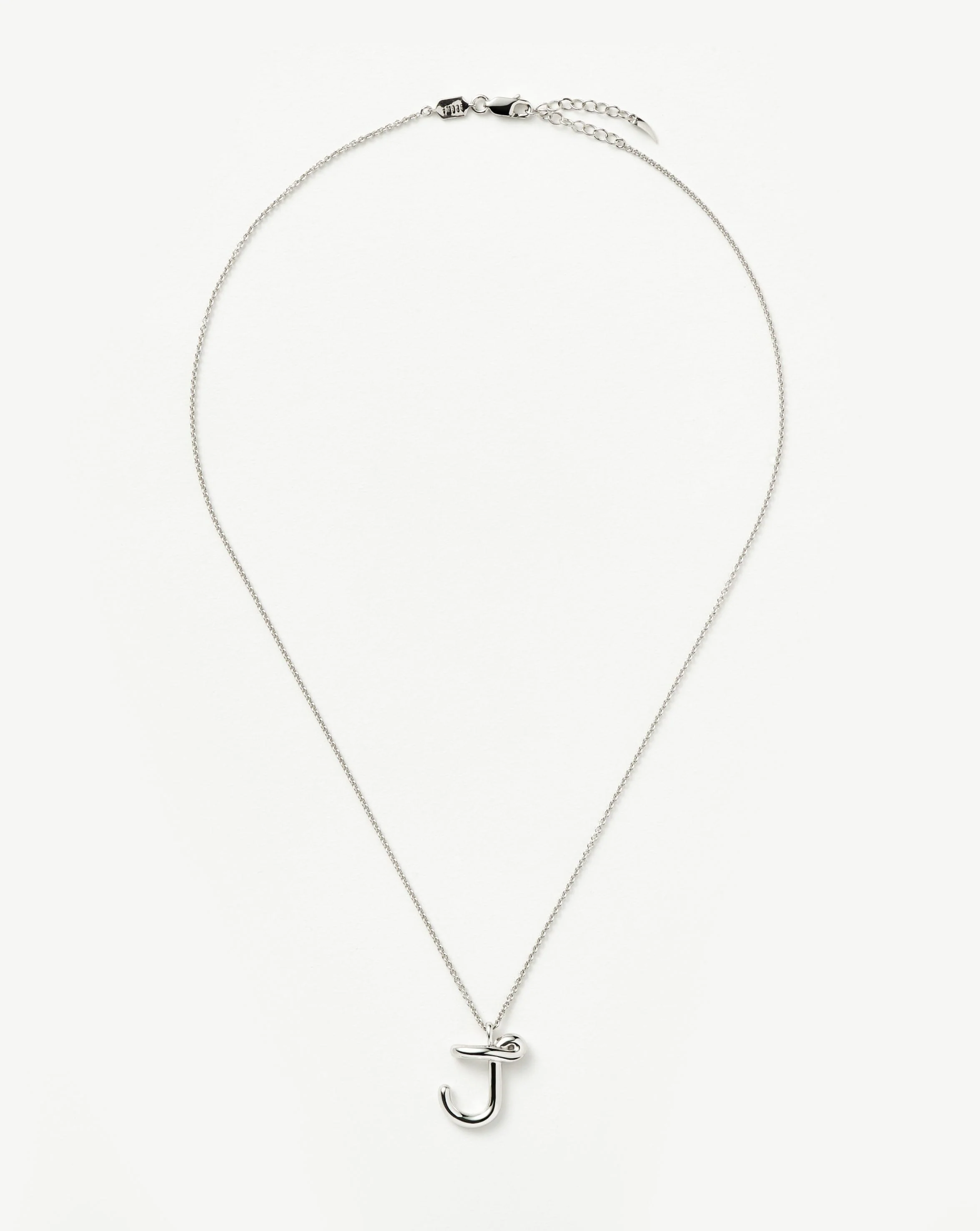 Curly Molten Initial Pendant Necklace - J | Sterling Silver - Image 4
