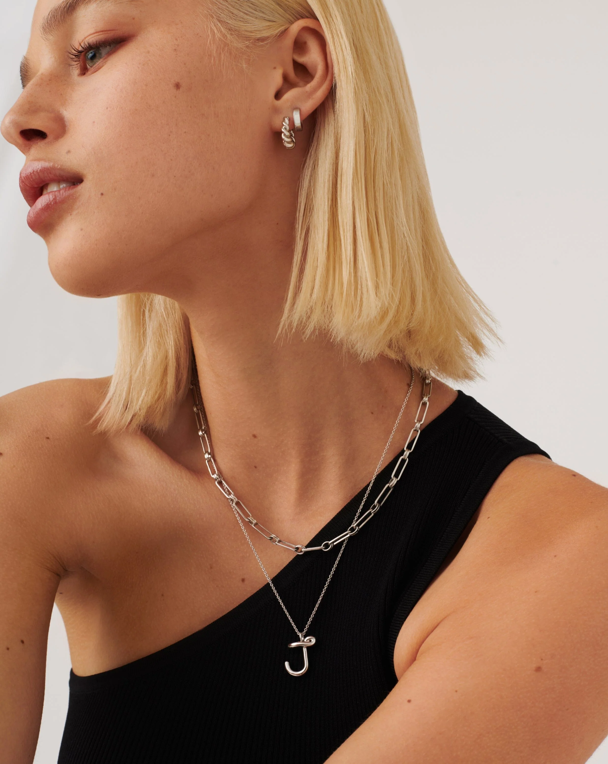 Curly Molten Initial Pendant Necklace - J | Sterling Silver - Image 5