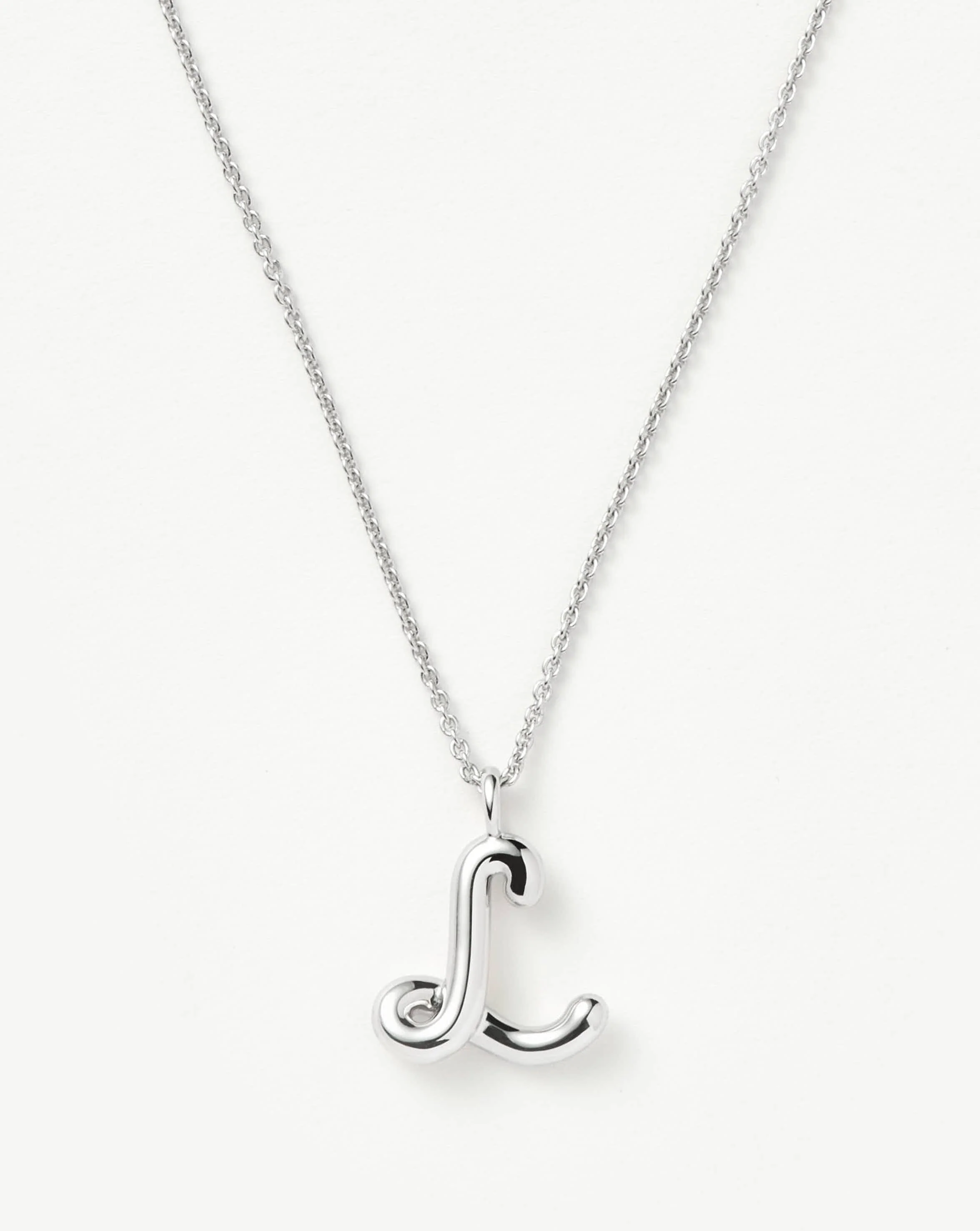 Curly Molten Initial Pendant Necklace - L | Sterling Silver
