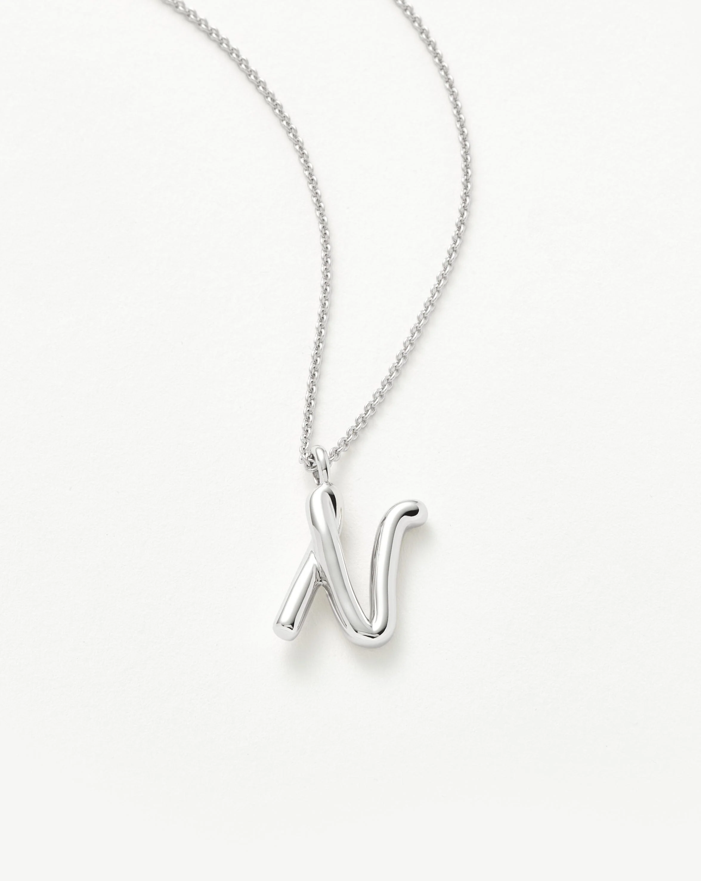 Curly Molten Initial Pendant Necklace - N | Sterling Silver - Image 2