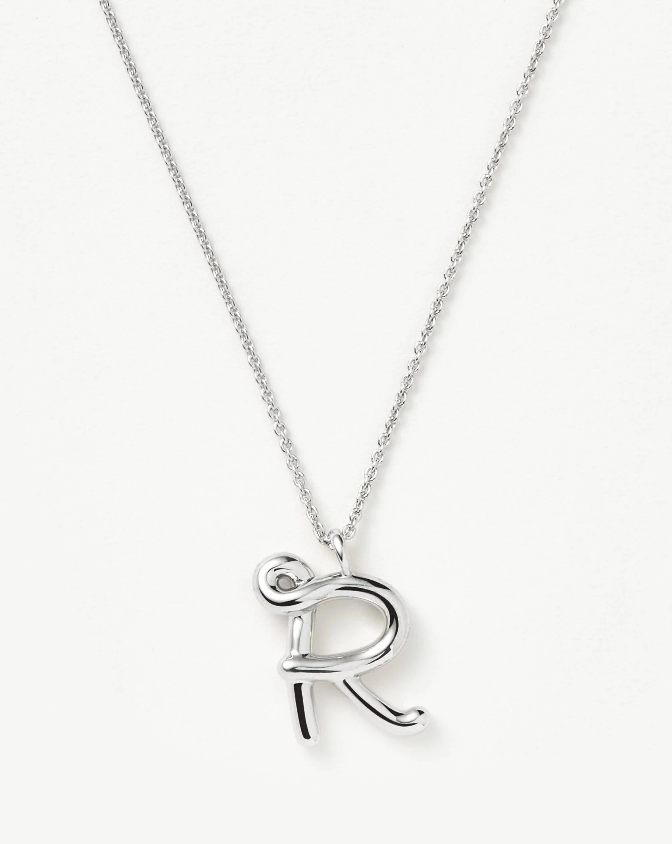 Curly Molten Initial Pendant Necklace - R | Sterling Silver