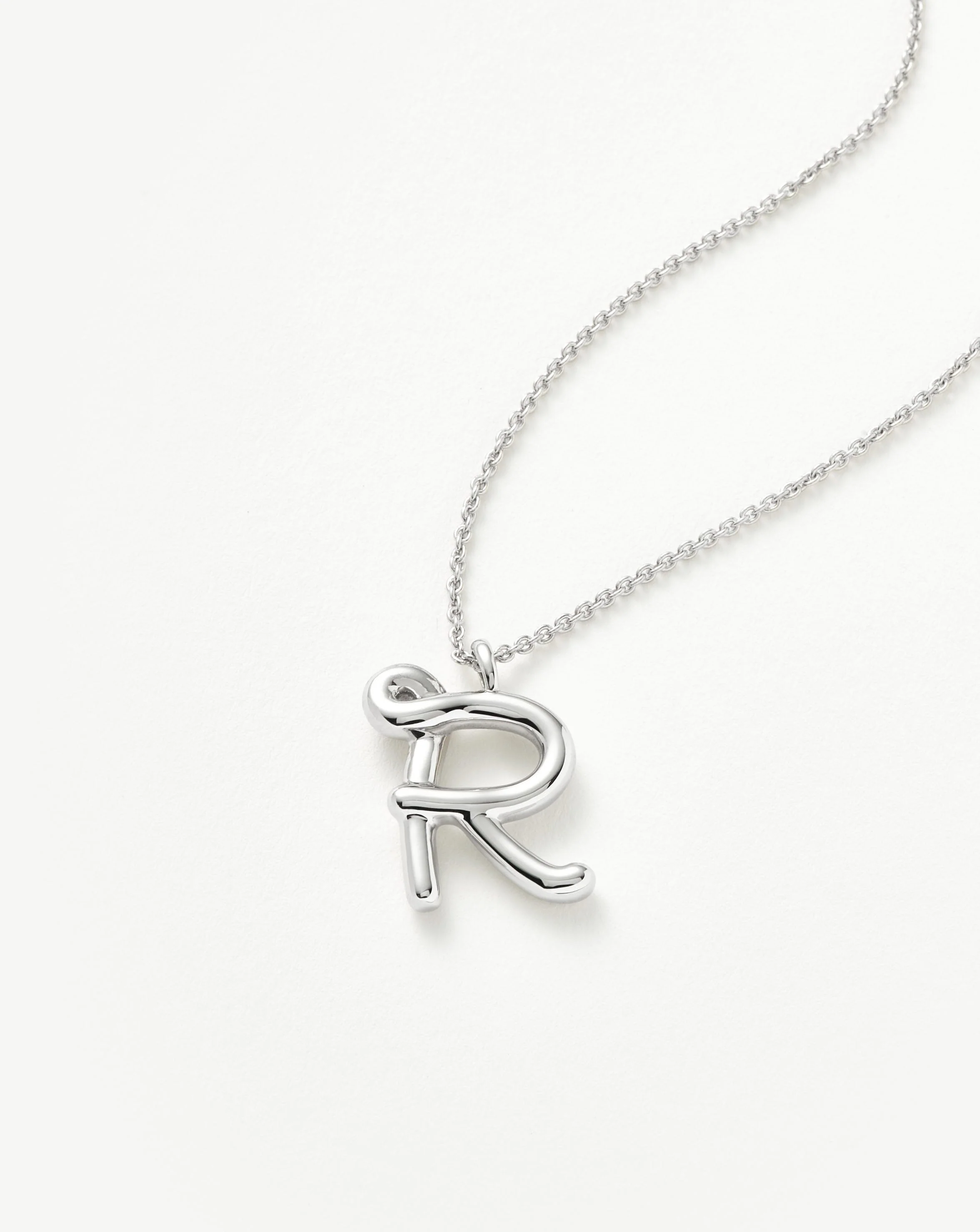 Curly Molten Initial Pendant Necklace - R | Sterling Silver - Image 2
