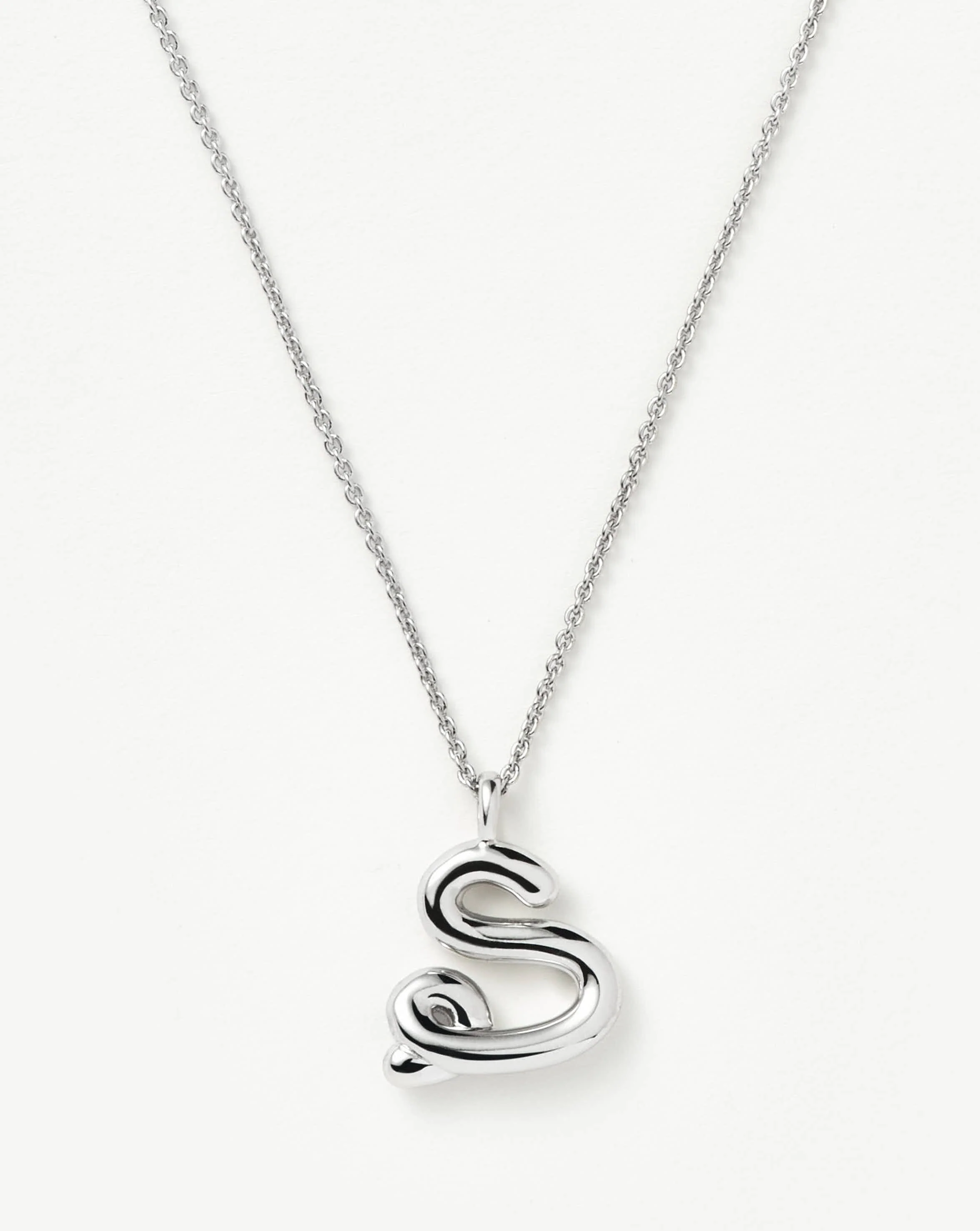 Curly Molten Initial Pendant Necklace - S | Sterling Silver