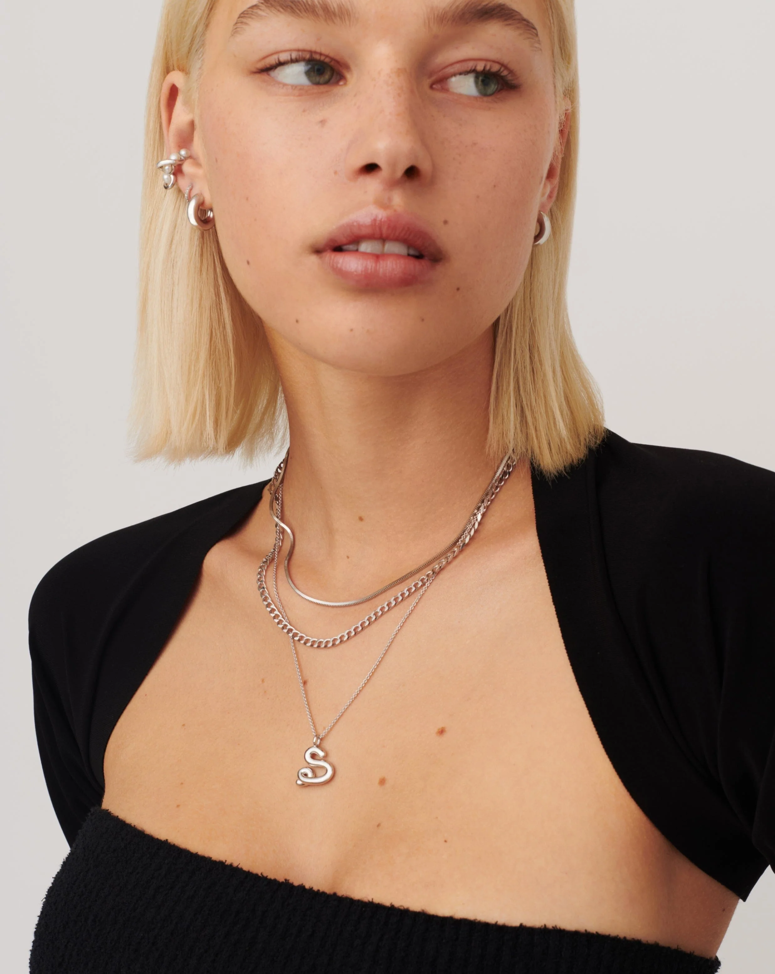 Curly Molten Initial Pendant Necklace - S | Sterling Silver - Image 2