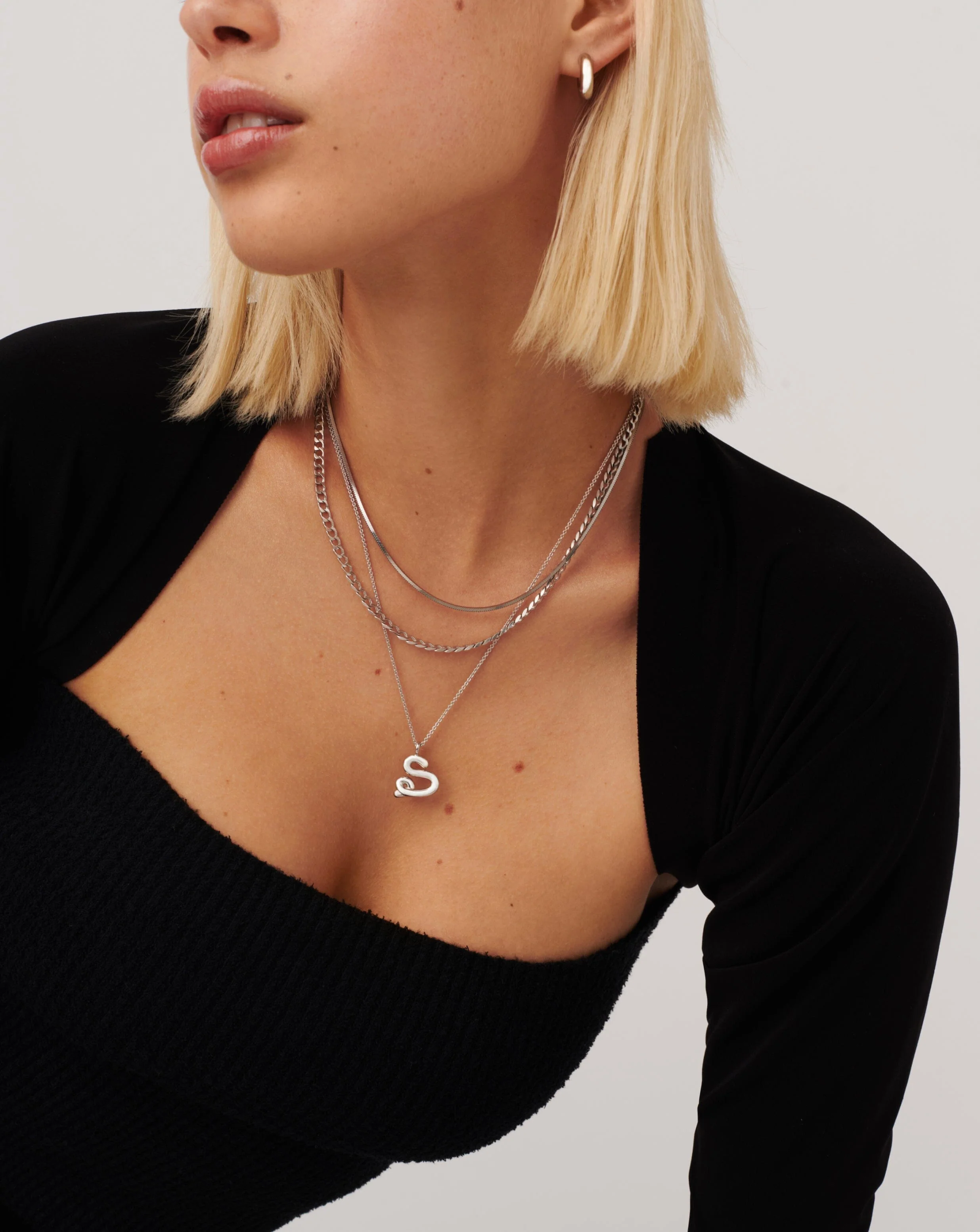 Curly Molten Initial Pendant Necklace - S | Sterling Silver - Image 6